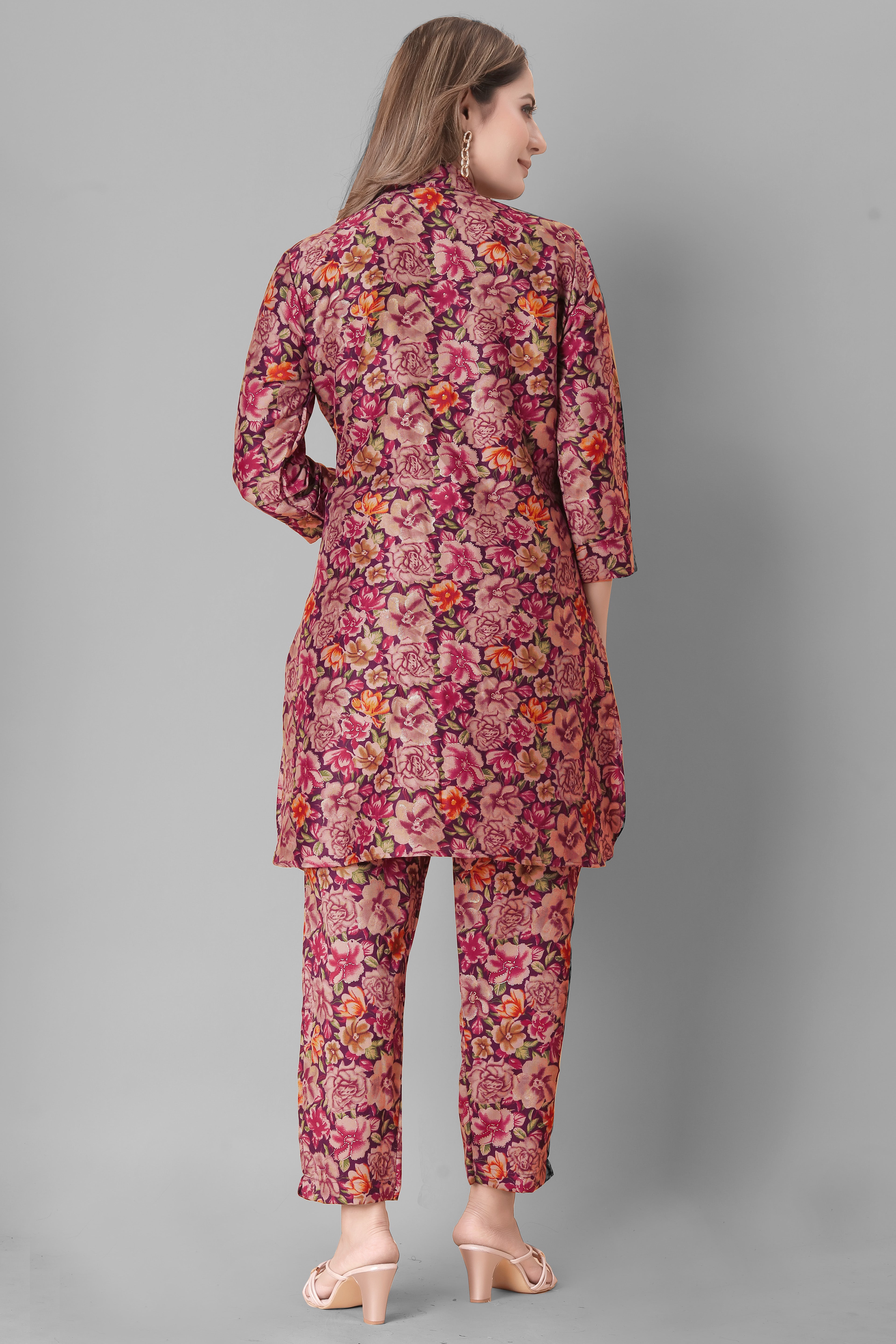 Women Floral Printed Co-ord Set | Button-Down Kurti with Pants | Stylish Ethnic Western Fusion Outfit