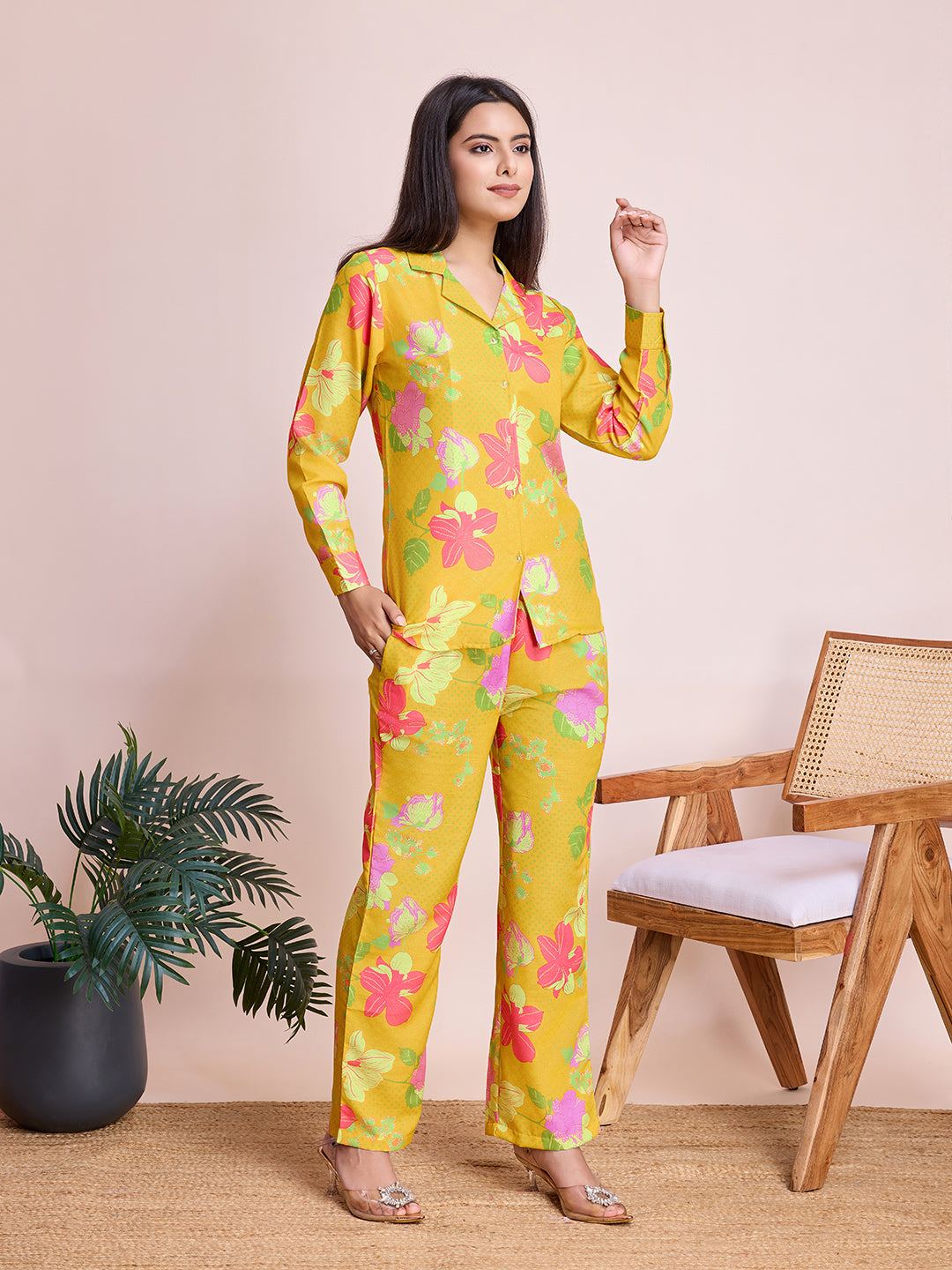 Women’s Floral Print Co-Ord Set – Stylish Shirt & Pant Set for Women