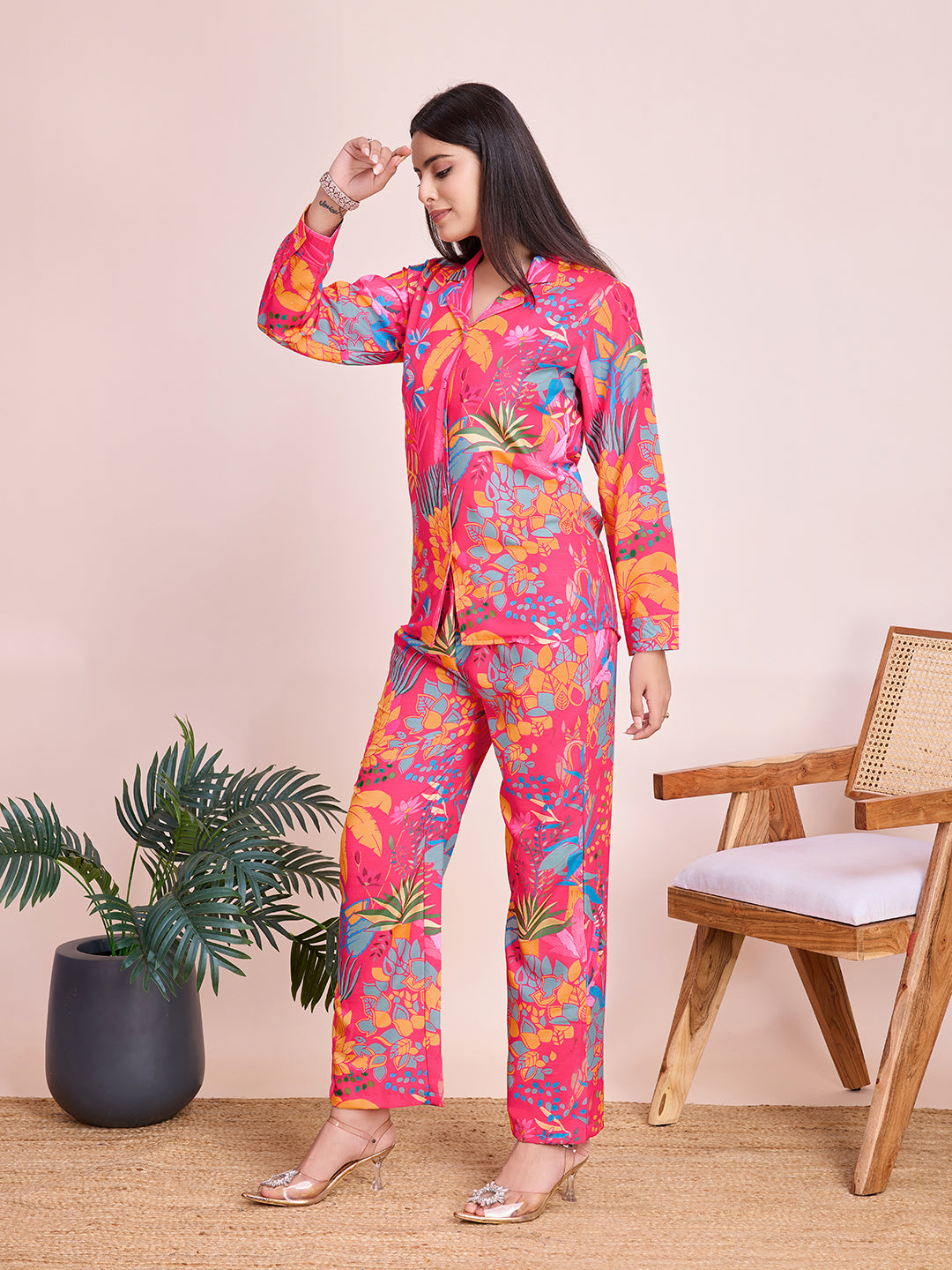 Women’s Floral Print Co-Ord Set – Stylish Shirt & Pant Set for Women