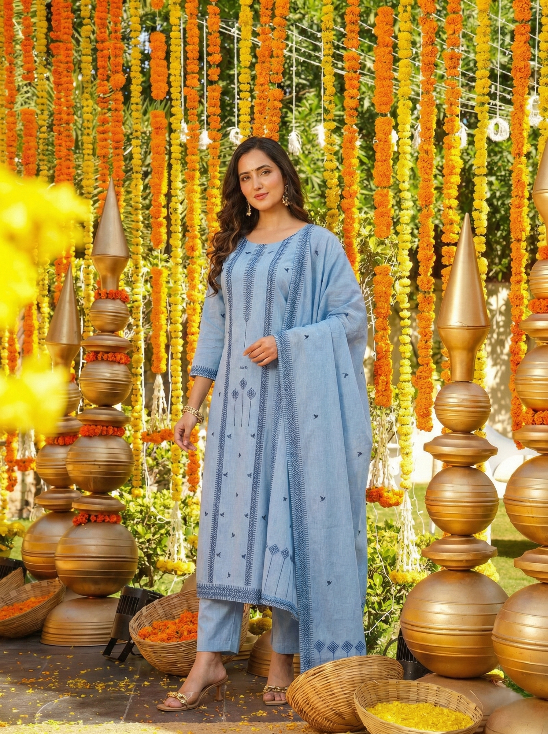 Women’s Elegant Sky Blue Embroidered Kurta Set with Dupatta