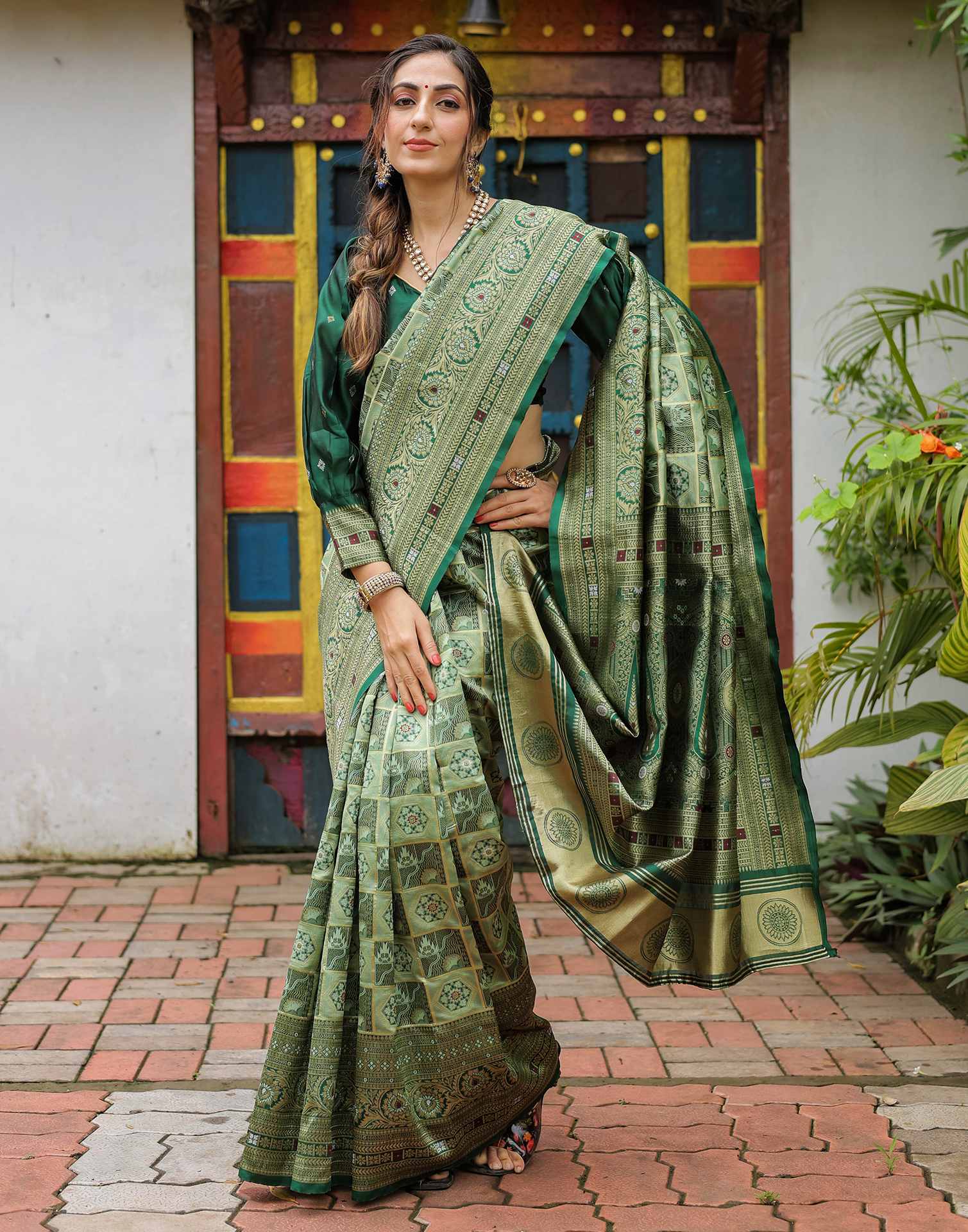 “Timeless Elegance: Vibrant Silk Saree Adorned with Floral & Geometric Embroidery”