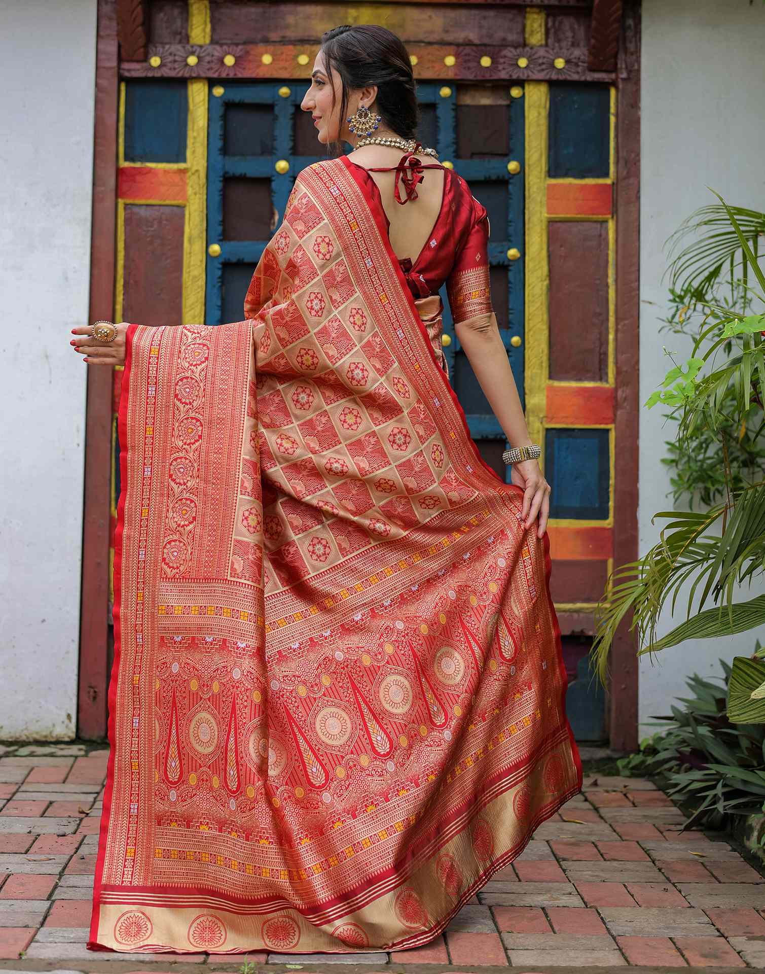 “Timeless Elegance: Vibrant Silk Saree Adorned with Floral & Geometric Embroidery”