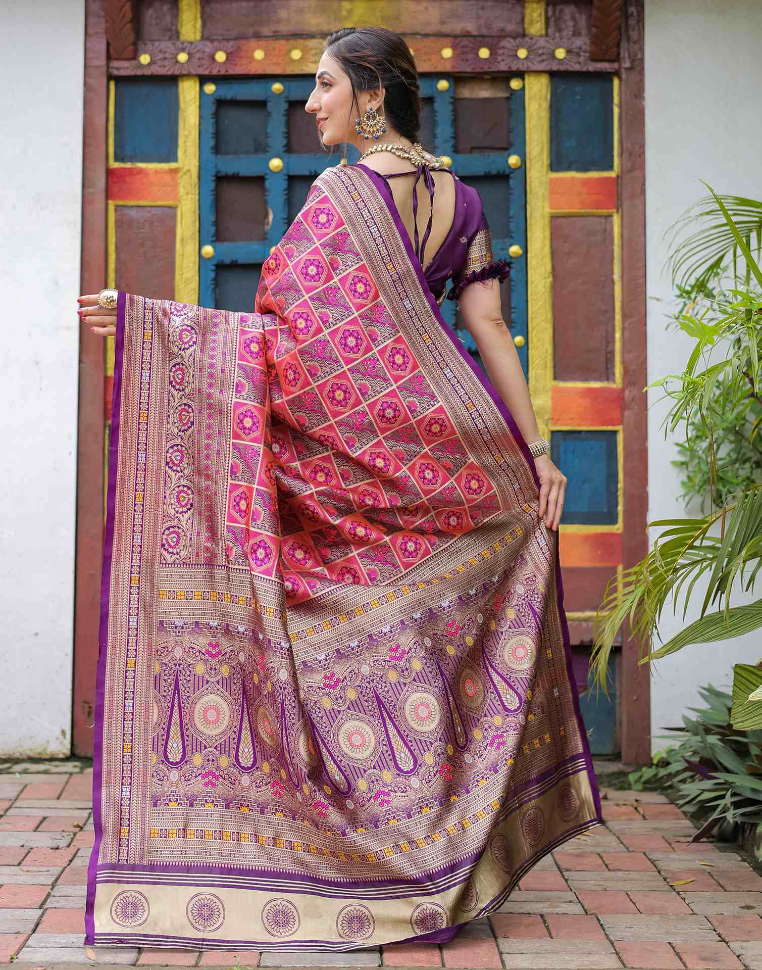 “Timeless Elegance: Vibrant Silk Saree Adorned with Floral & Geometric Embroidery”