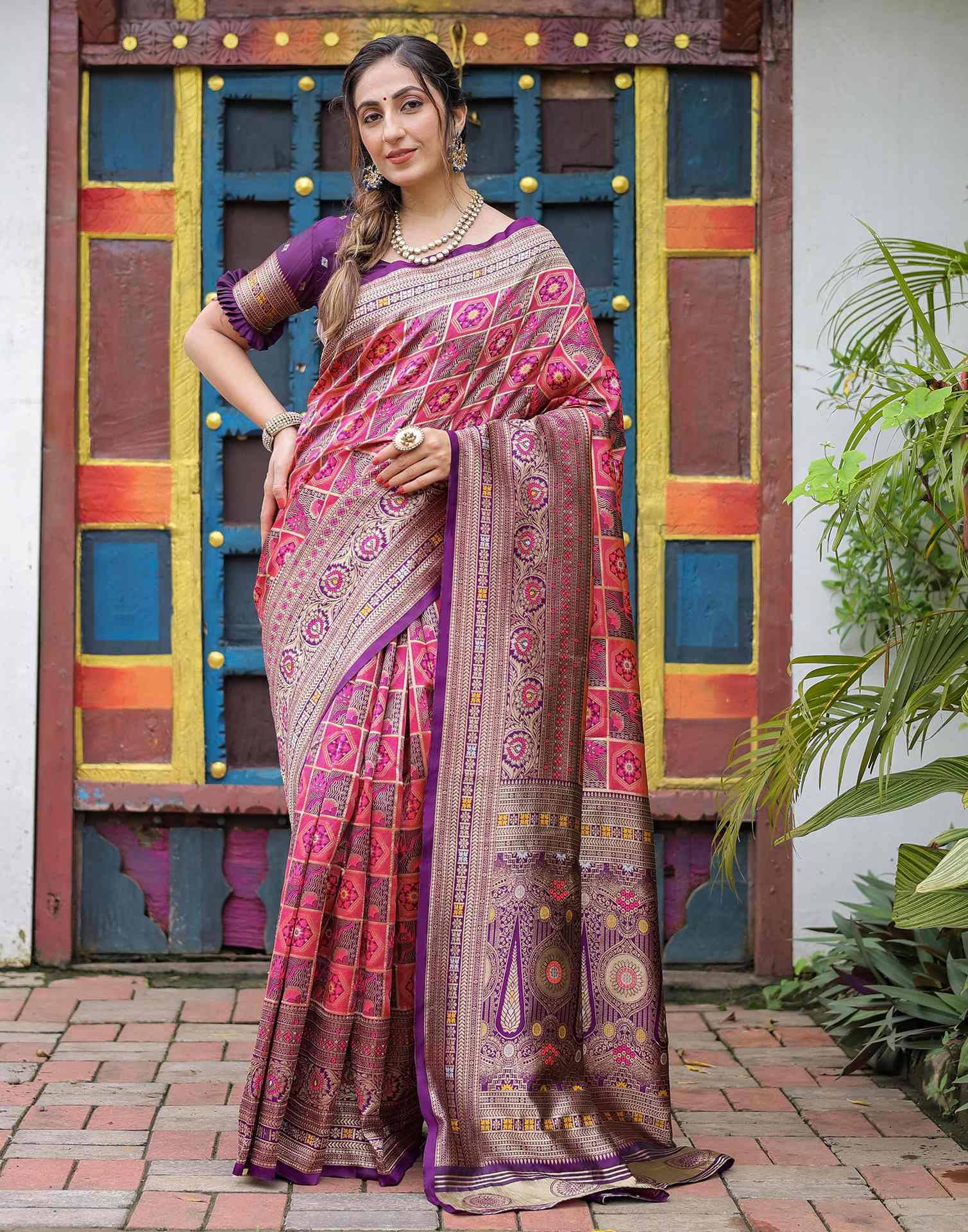 “Timeless Elegance: Vibrant Silk Saree Adorned with Floral & Geometric Embroidery”