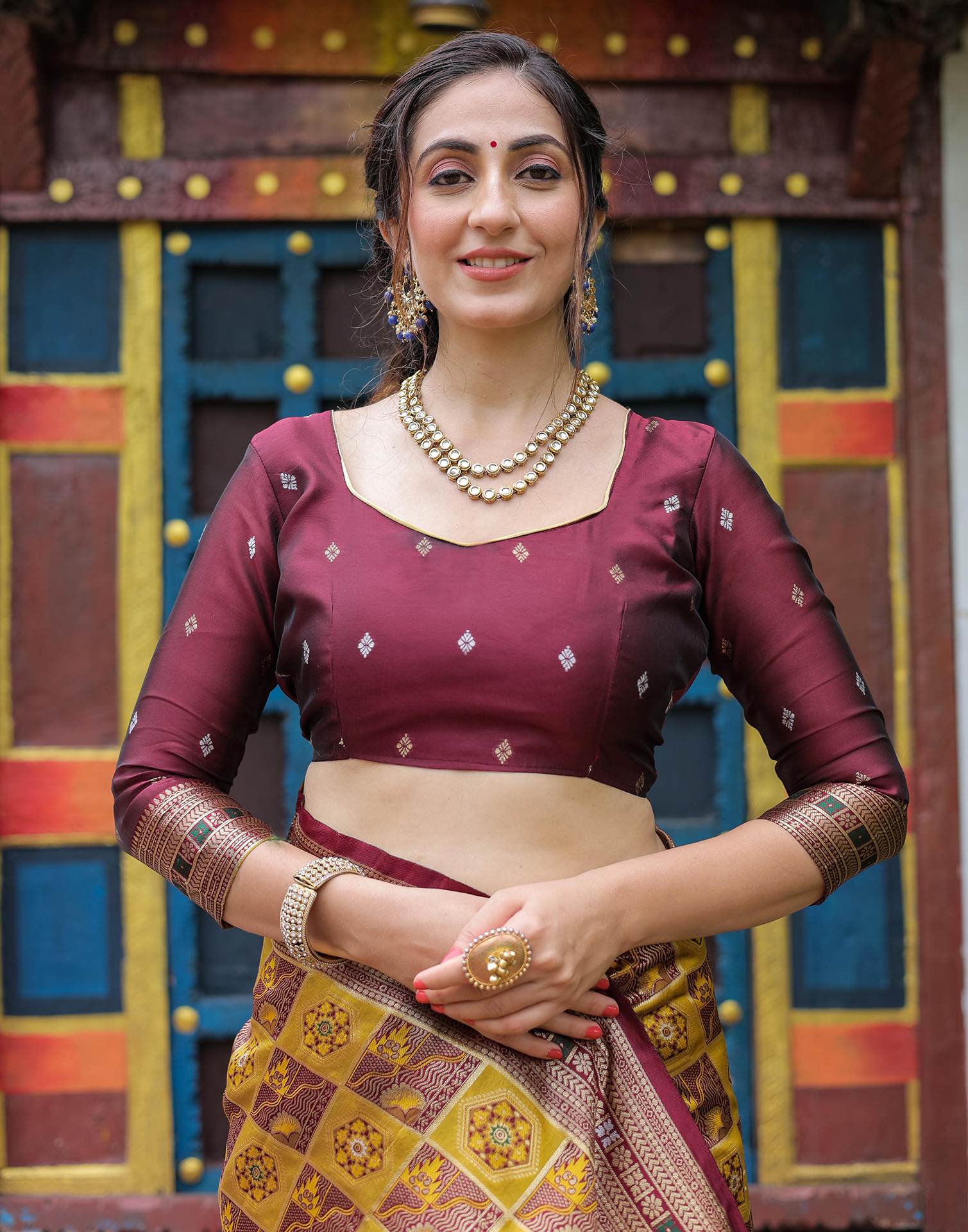 “Timeless Elegance: Vibrant Silk Saree Adorned with Floral & Geometric Embroidery”