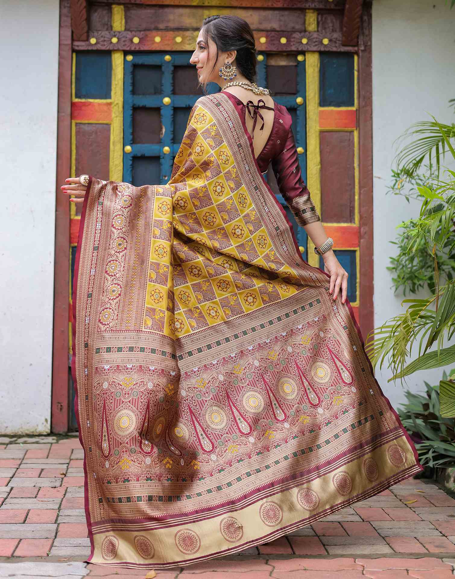 “Timeless Elegance: Vibrant Silk Saree Adorned with Floral & Geometric Embroidery”