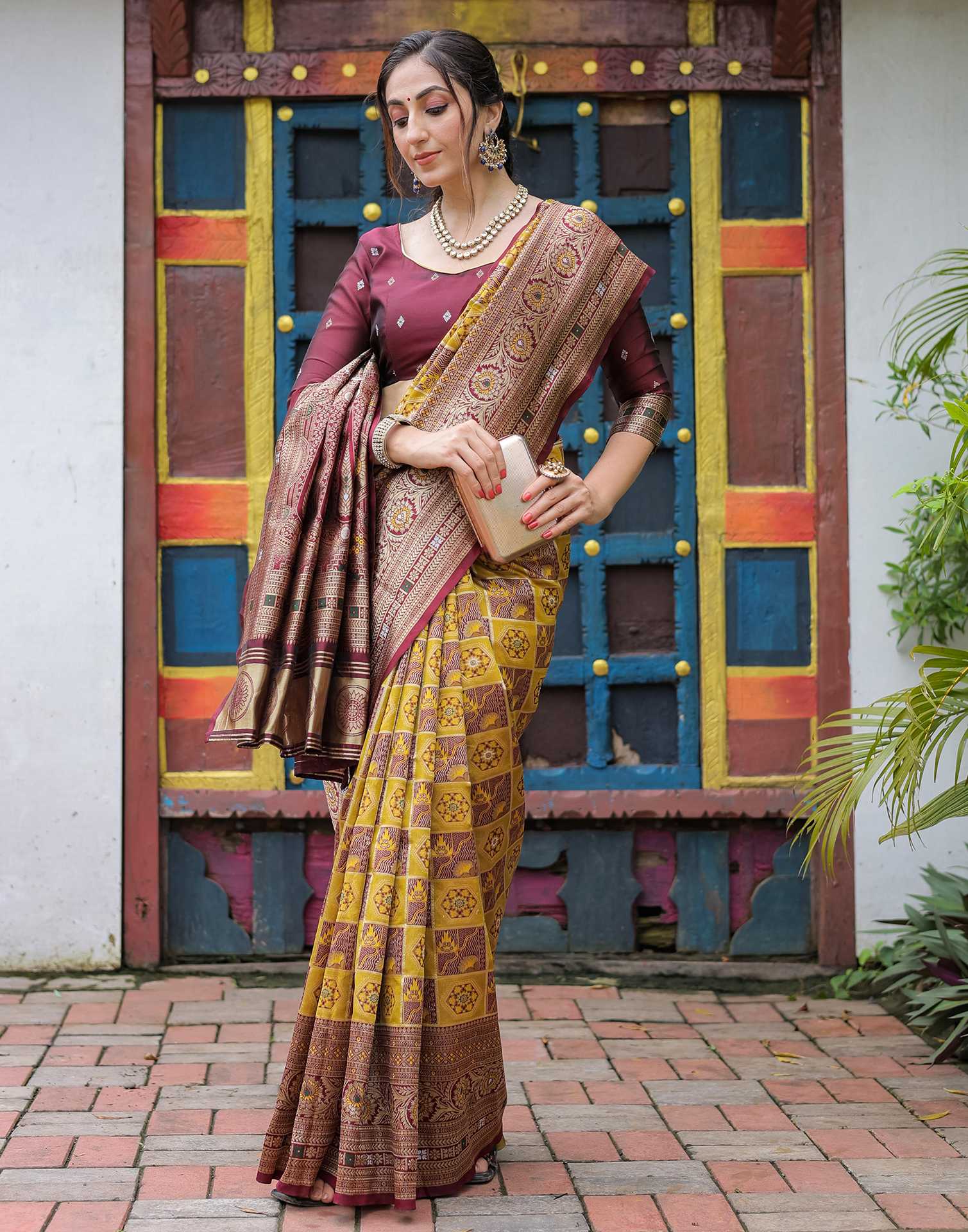 “Timeless Elegance: Vibrant Silk Saree Adorned with Floral & Geometric Embroidery”