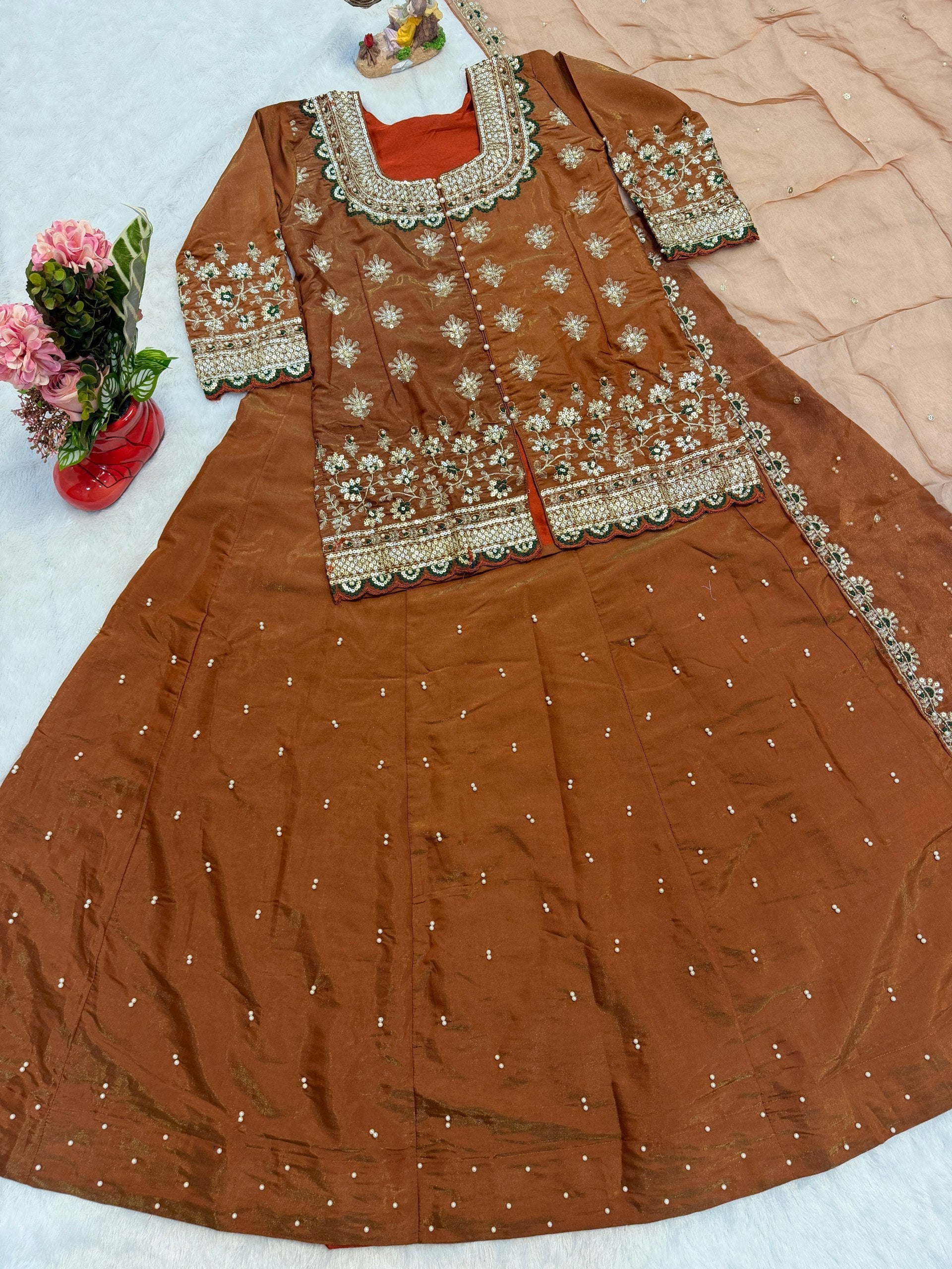 luxurious Simmer Silk embroidery and elegant moti work Lehenga Set