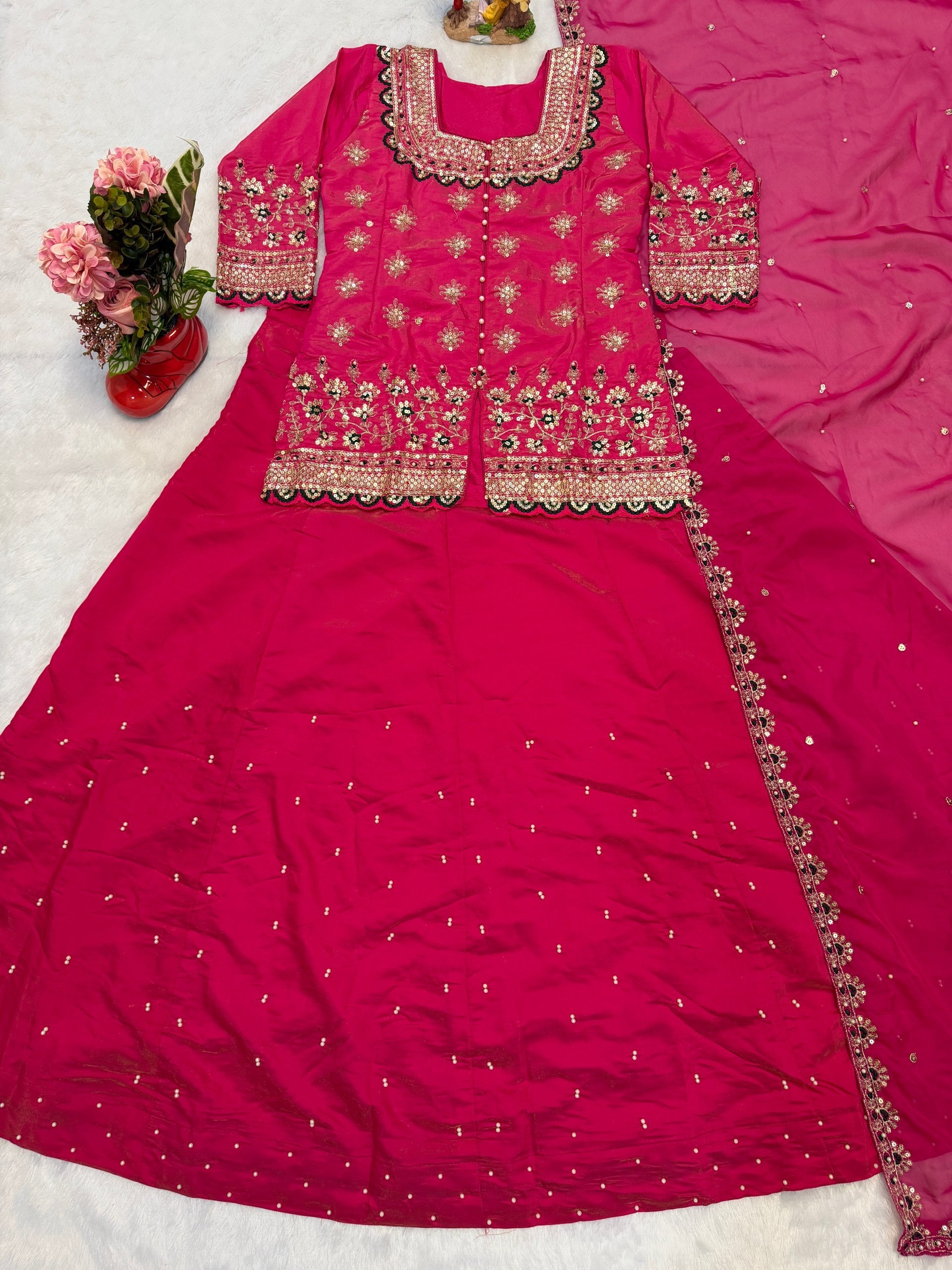 luxurious Simmer Silk embroidery and elegant moti work Lehenga Set