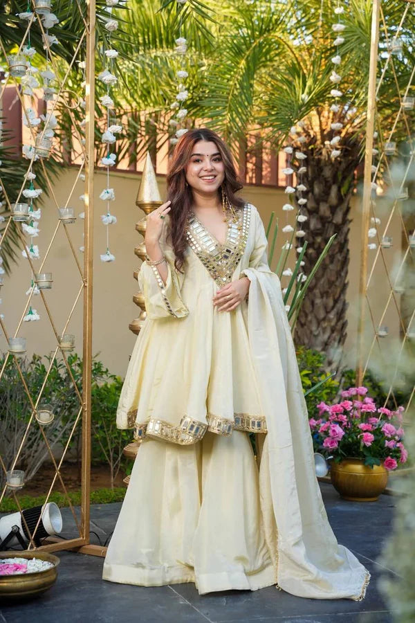 Cosmos Gold Jari Silk Sharara Set