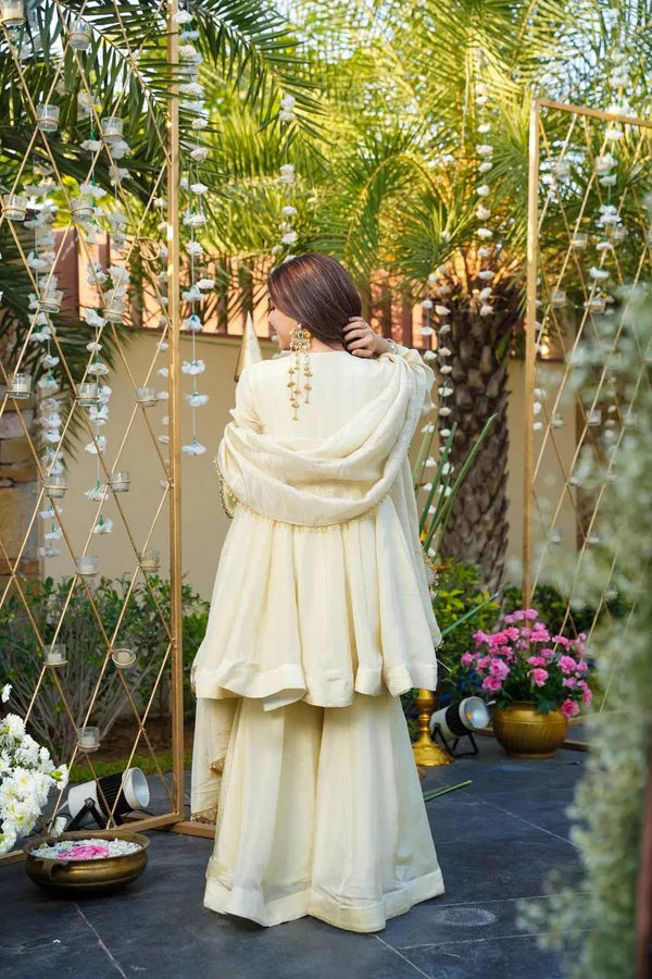 Cosmos Gold Jari Silk Sharara Set