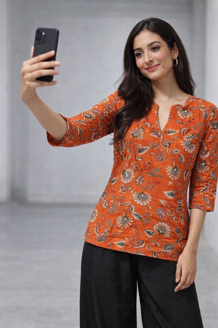 Floral Breeze Orange Tunic Set