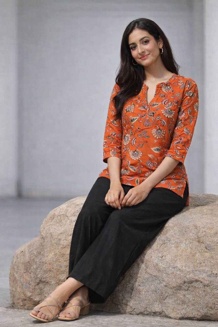 Floral Breeze Orange Tunic Set