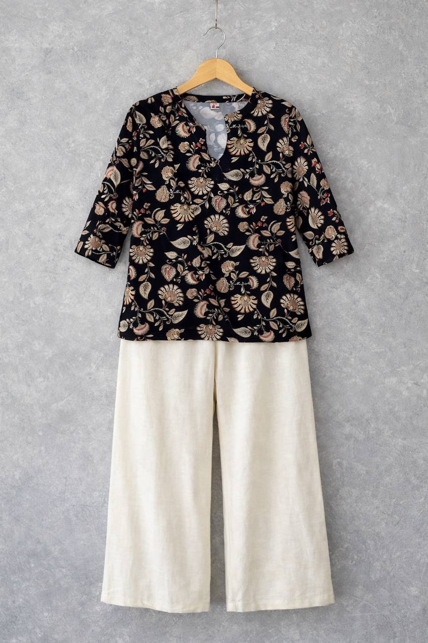 Midnight Bloom Black Tunic Set