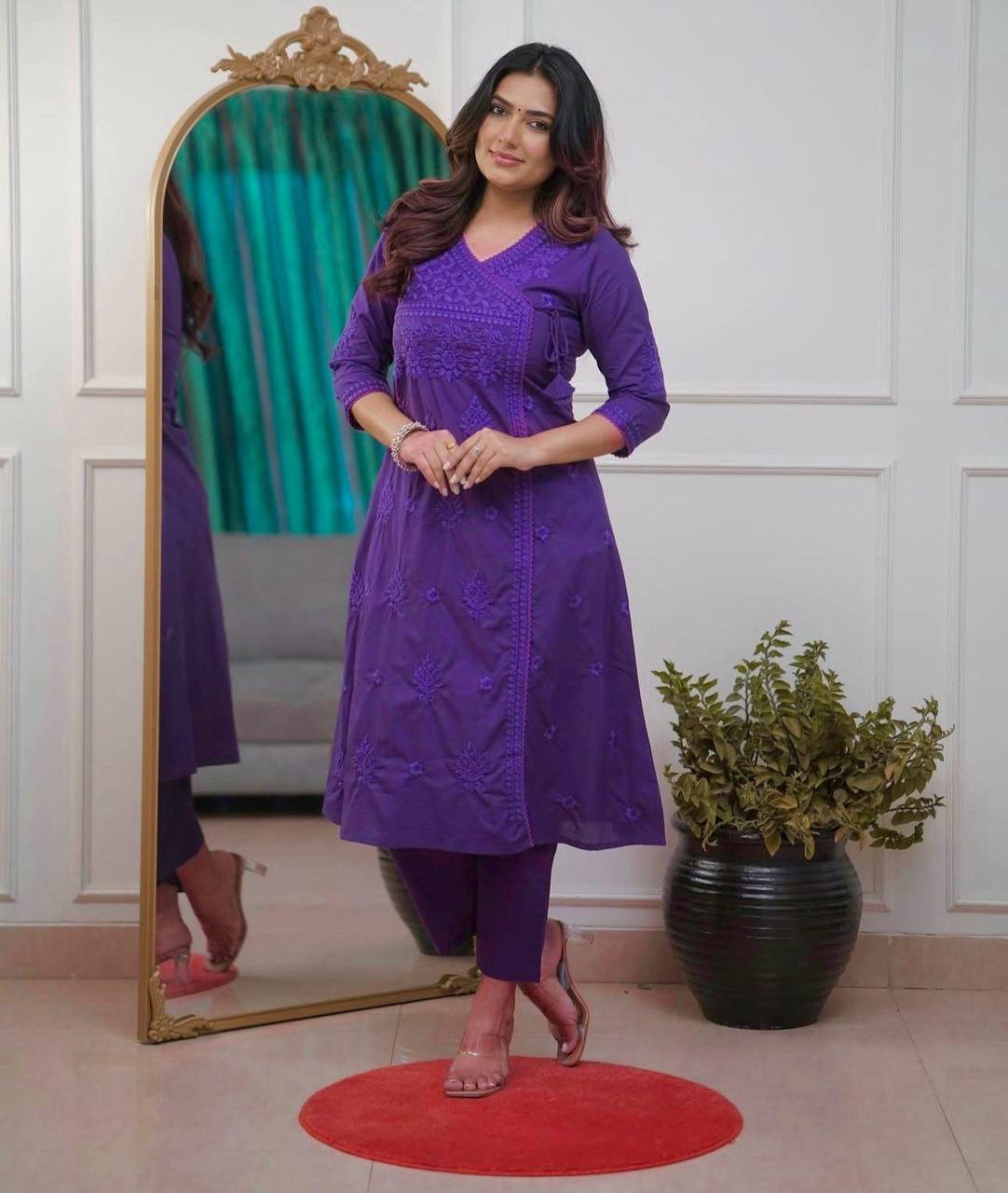 Women’s Embroidered Kurta Pant Set | Elegant Cotton Ethnic Wear for Daily & Office Use