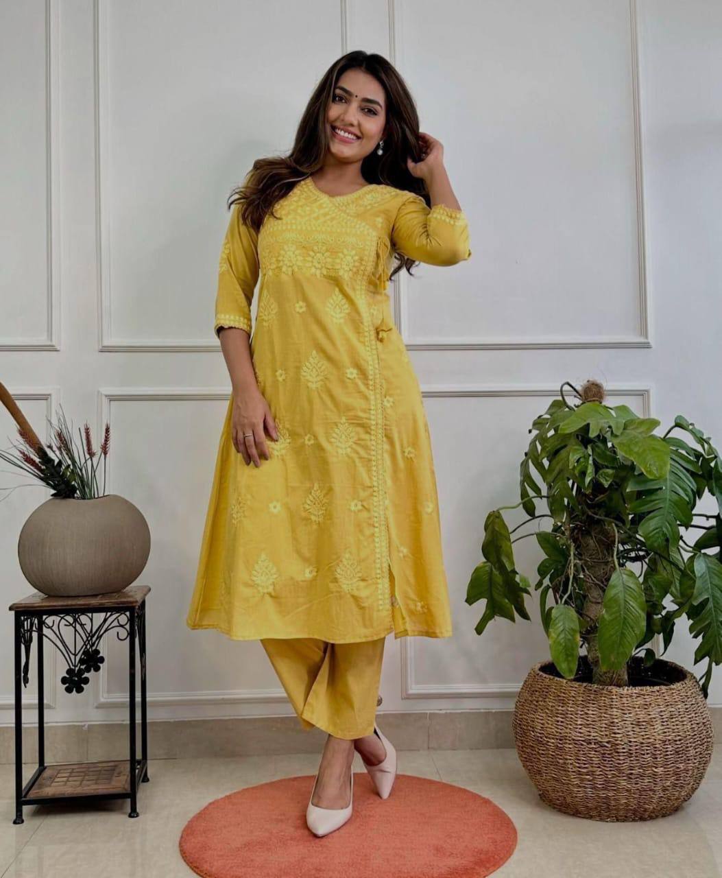 Women’s Embroidered Kurta Pant Set | Elegant Cotton Ethnic Wear for Daily & Office Use