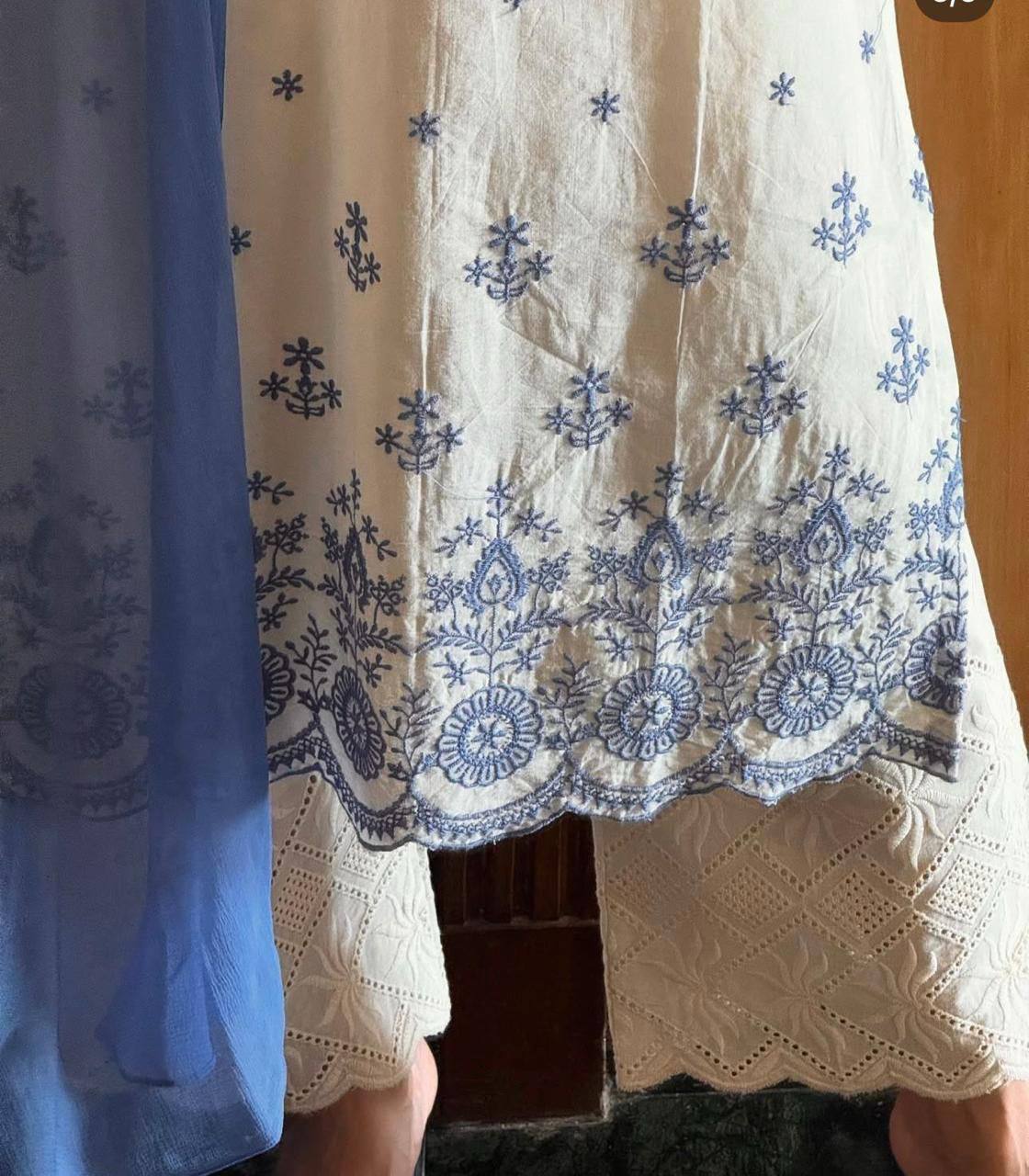 Women’s White & Blue Printed Kurta Set with Dupatta | Elegant Ethnic Wear for Daily & Festive Use