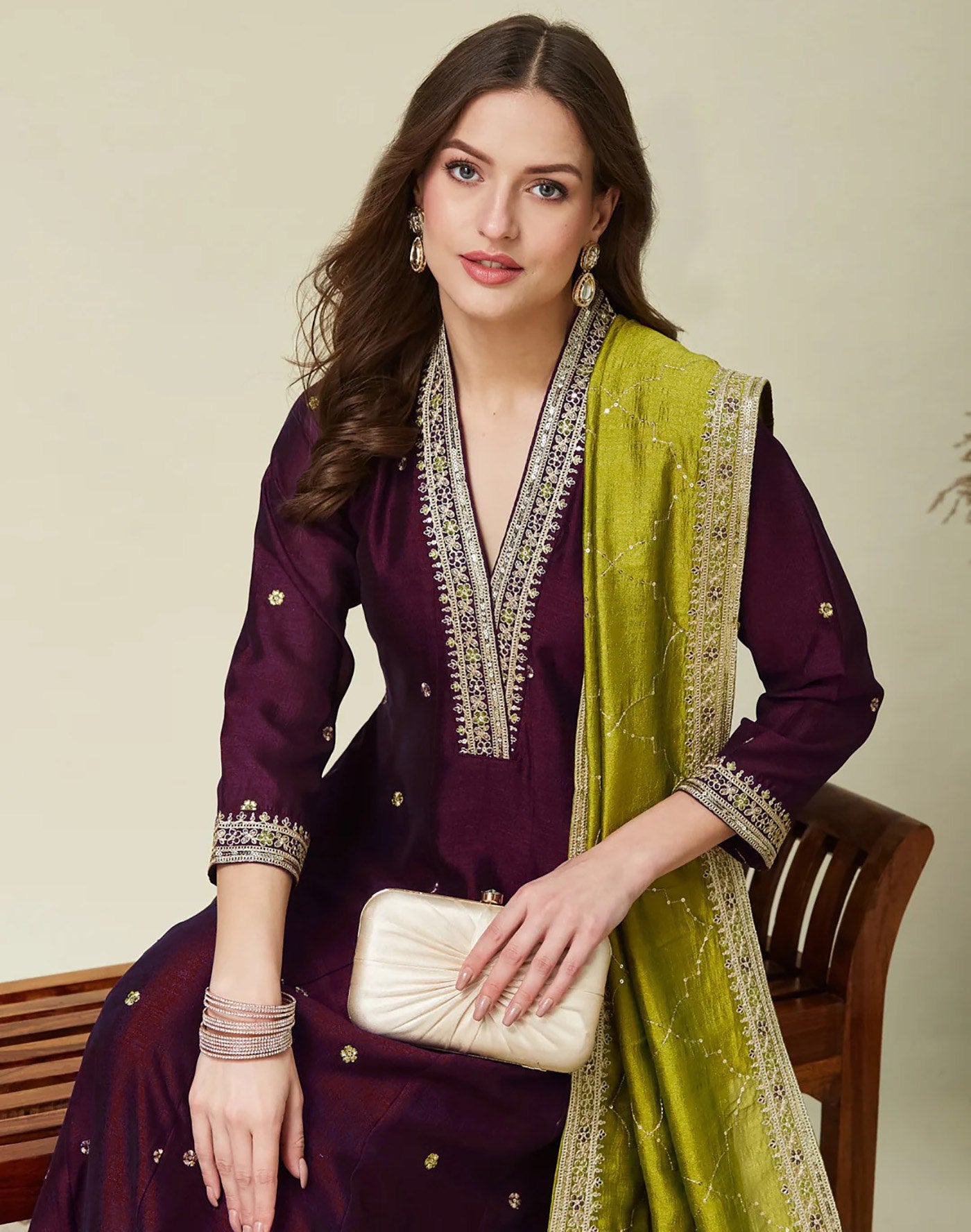 Women Ethnic Motifs Embroidered Regular Thread Work Kurta with Trousers & With Dupatta