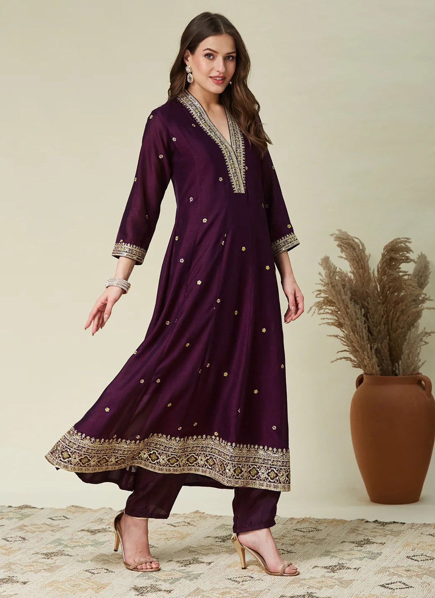 Women Ethnic Motifs Embroidered Regular Thread Work Kurta with Trousers & With Dupatta