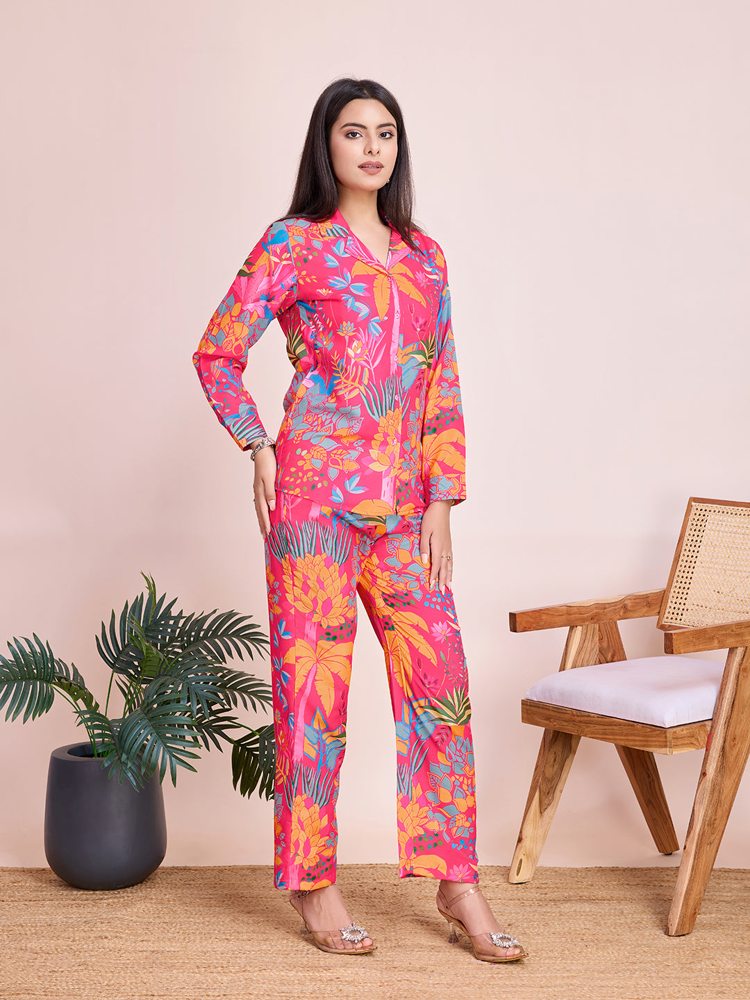 Women’s Floral Print Co-Ord Set – Stylish Shirt & Pant Set for Women
