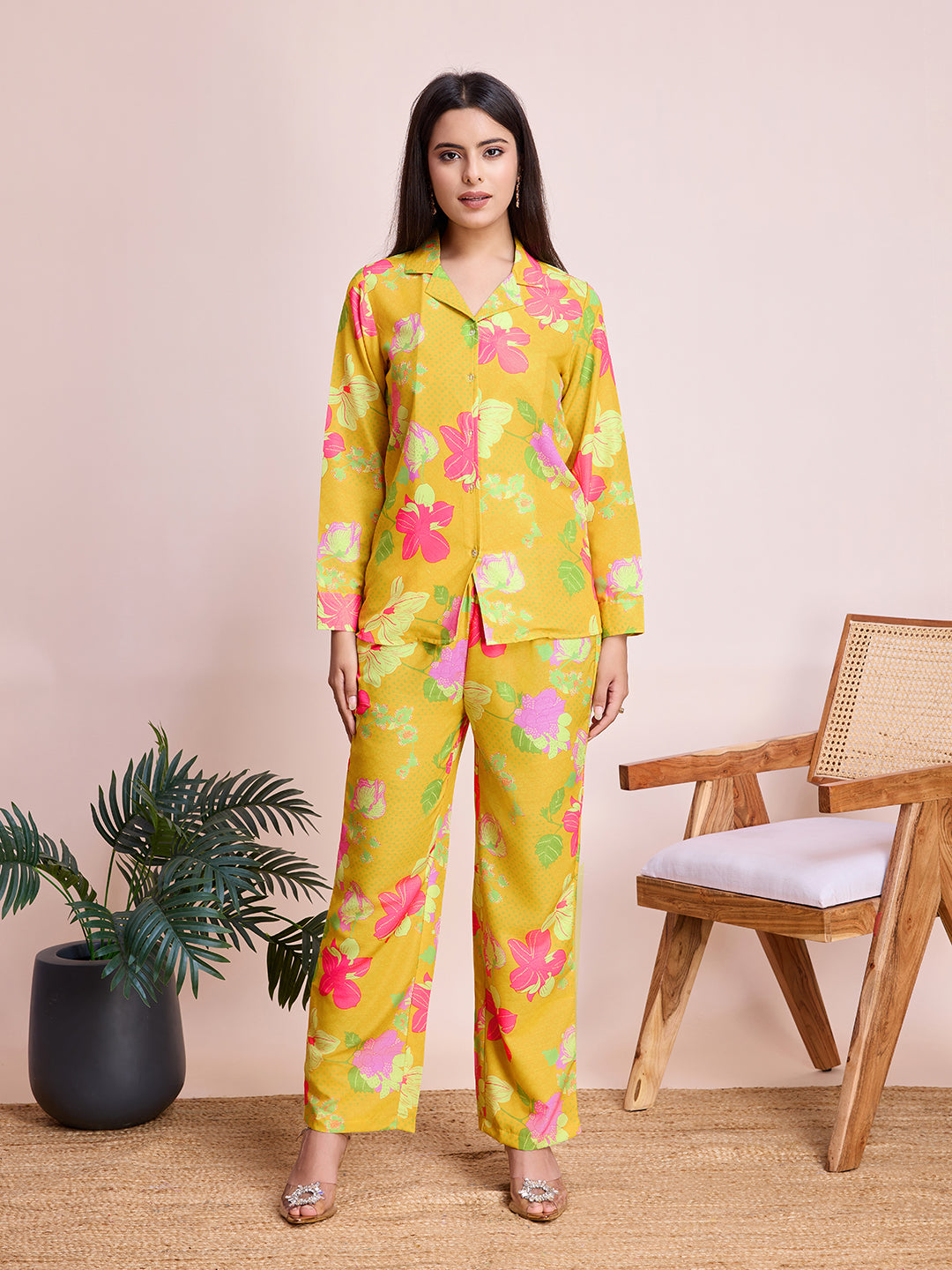 Women’s Floral Print Co-Ord Set – Stylish Shirt & Pant Set for Women