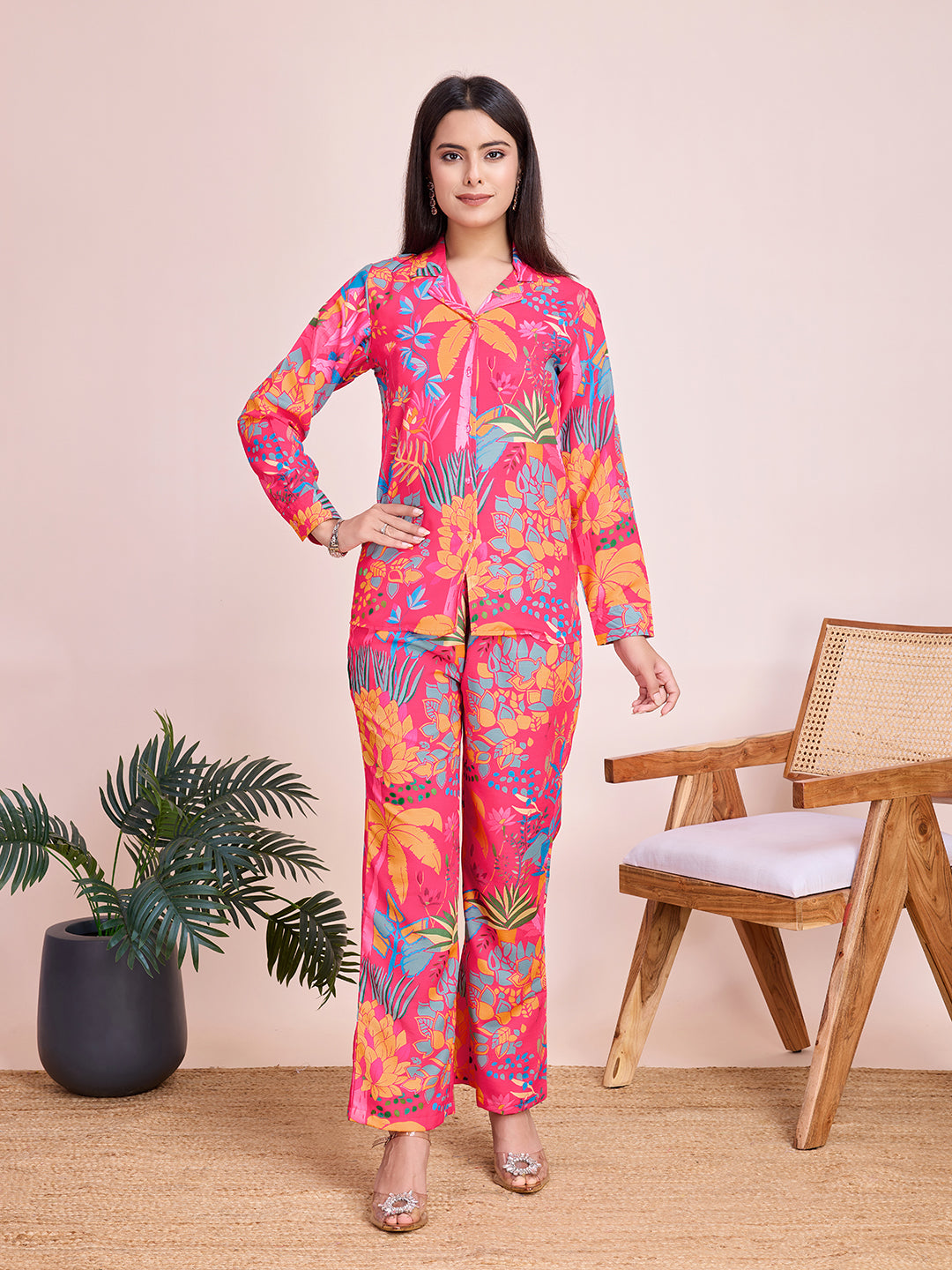 Women’s Floral Print Co-Ord Set – Stylish Shirt & Pant Set for Women