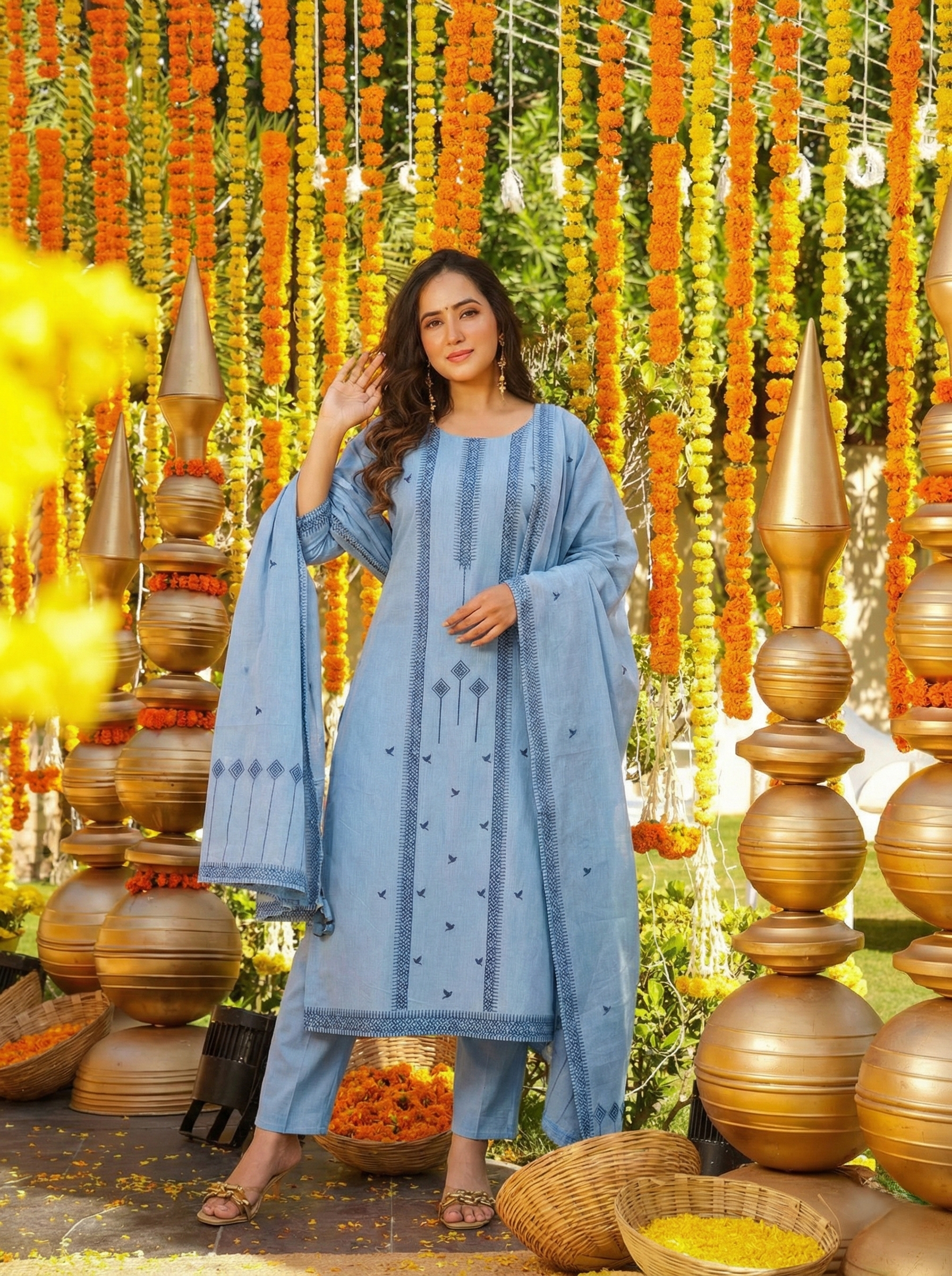 Women’s Elegant Sky Blue Embroidered Kurta Set with Dupatta
