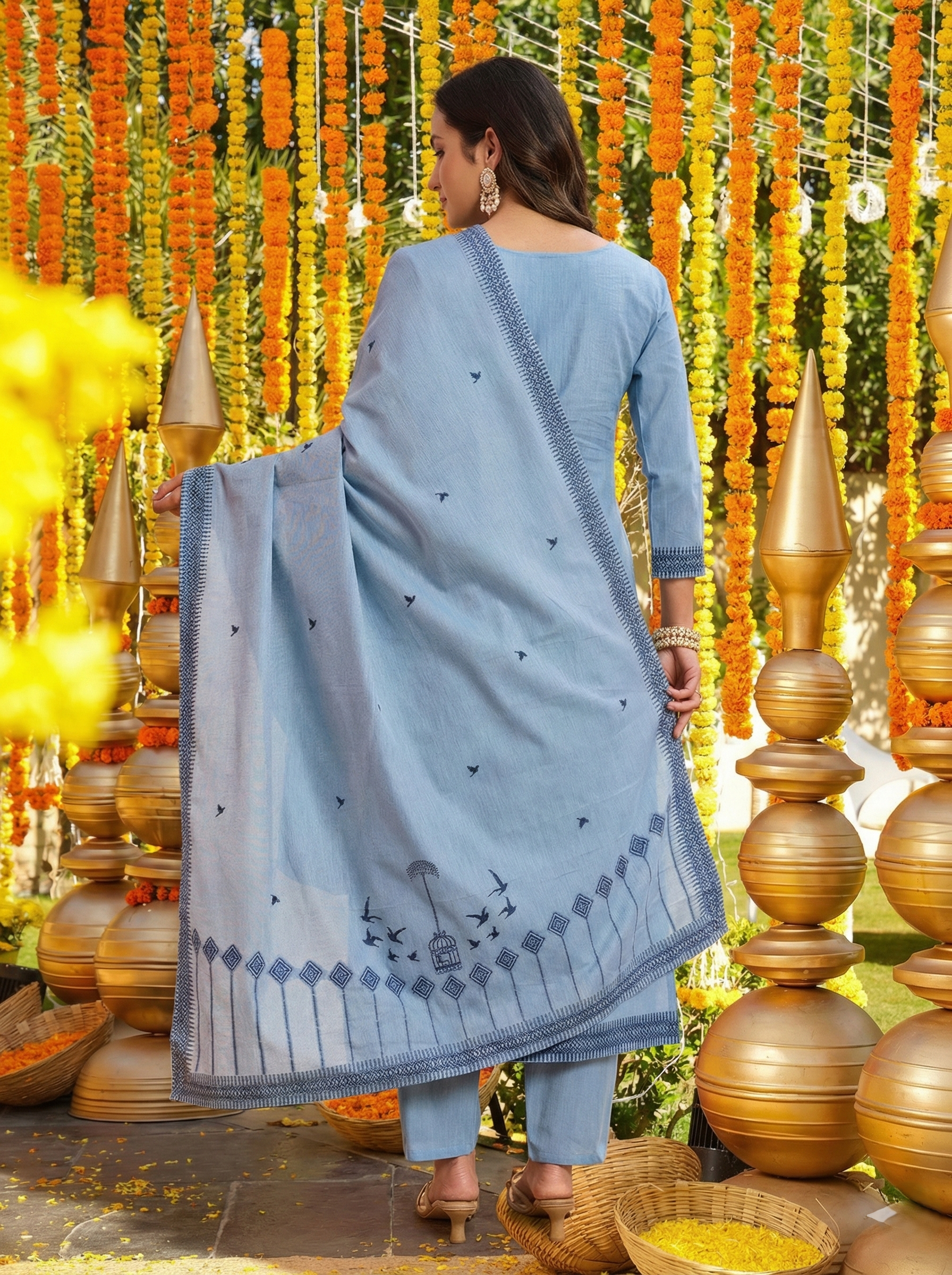 Women’s Elegant Sky Blue Embroidered Kurta Set with Dupatta