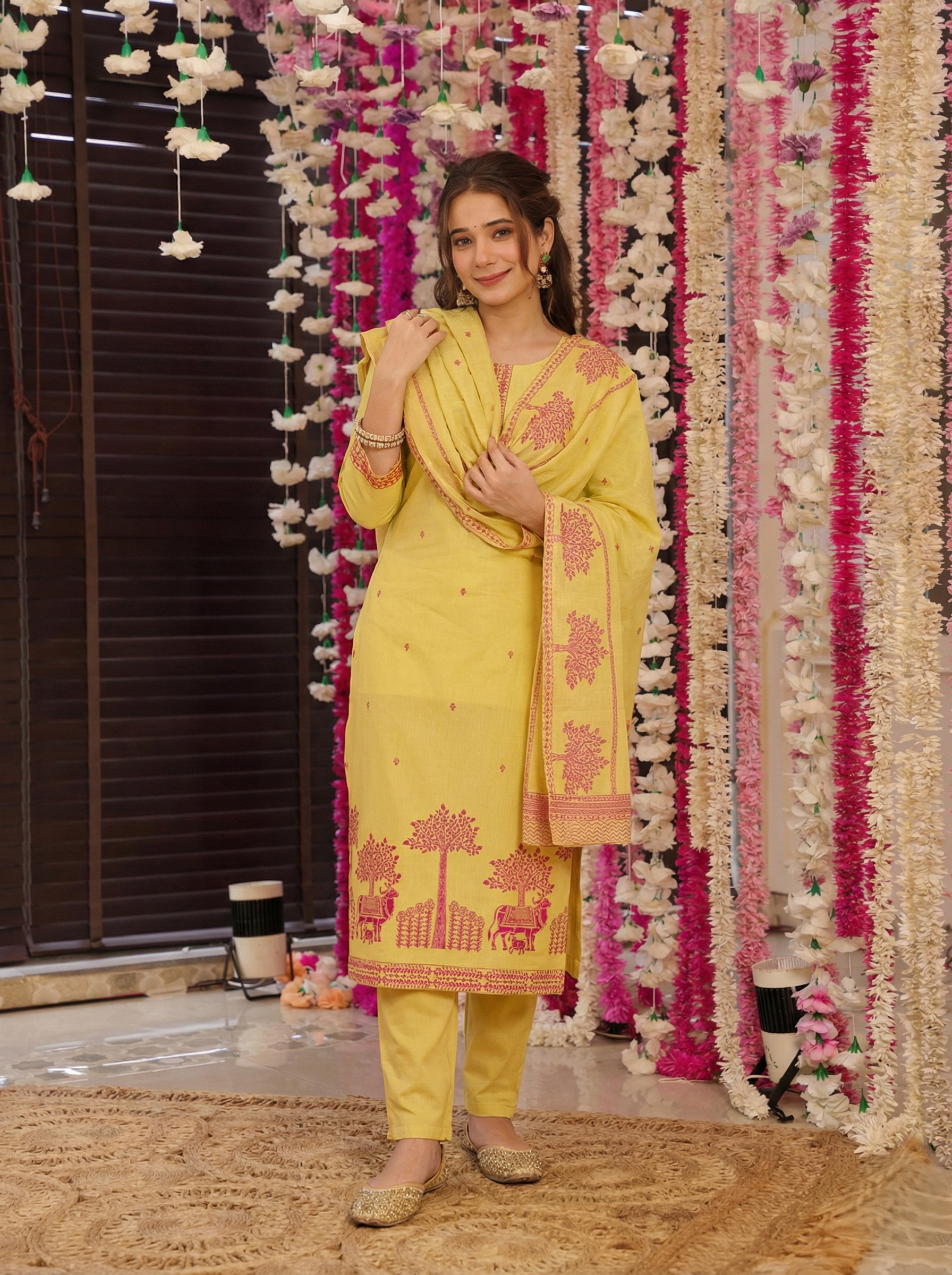 Women Cotton Printed Kurta Pant Dupatta Set (3 Piece Set)