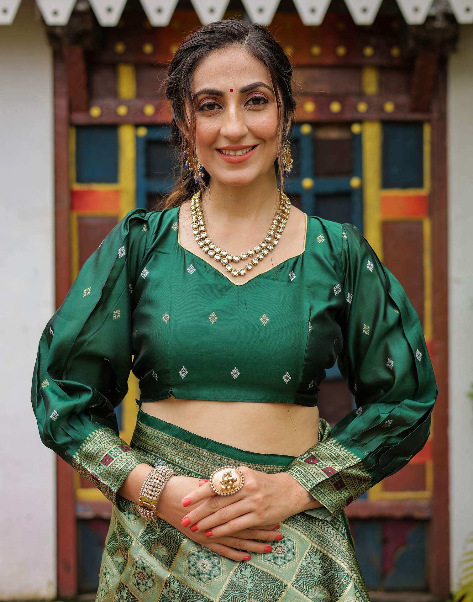 “Timeless Elegance: Vibrant  Silk Saree Adorned with Floral & Geometric Embroidery”
