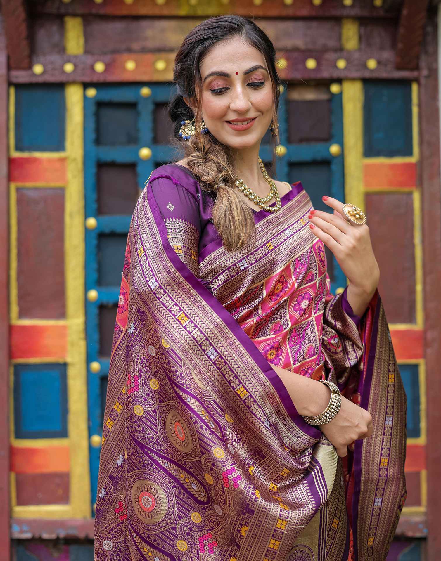“Timeless Elegance: Vibrant Silk Saree Adorned with Floral & Geometric Embroidery”