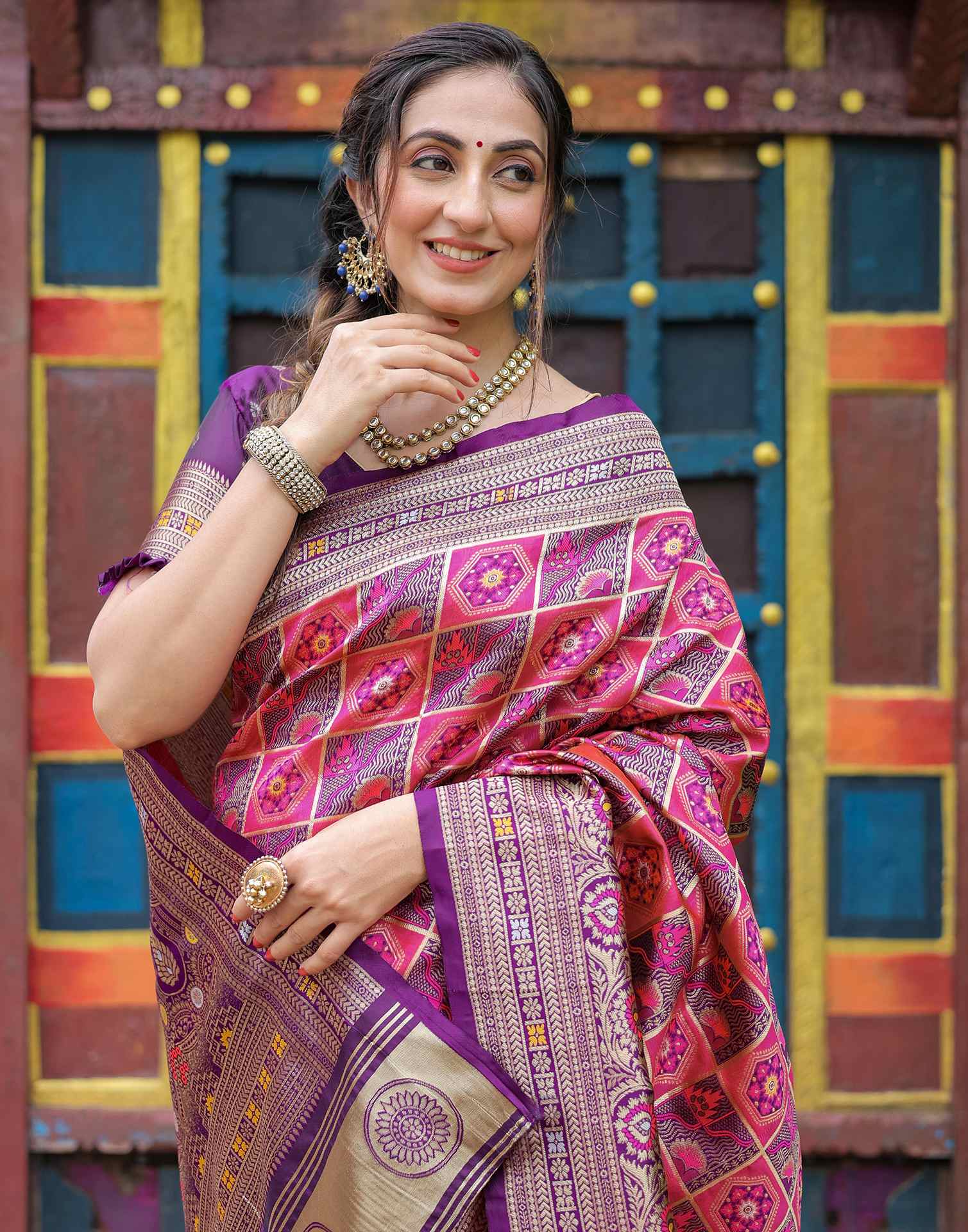 “Timeless Elegance: Vibrant Silk Saree Adorned with Floral & Geometric Embroidery”