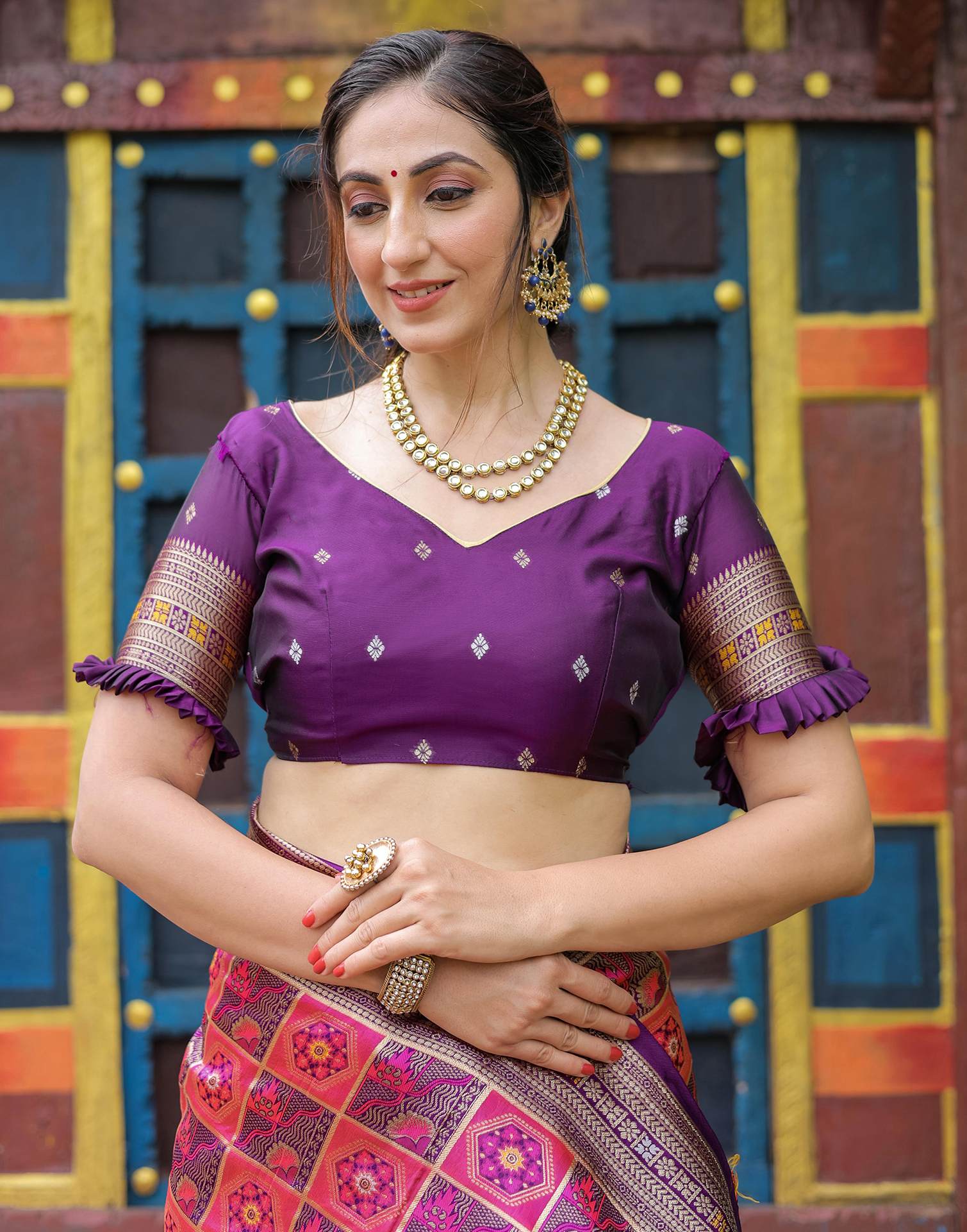 “Timeless Elegance: Vibrant Silk Saree Adorned with Floral & Geometric Embroidery”