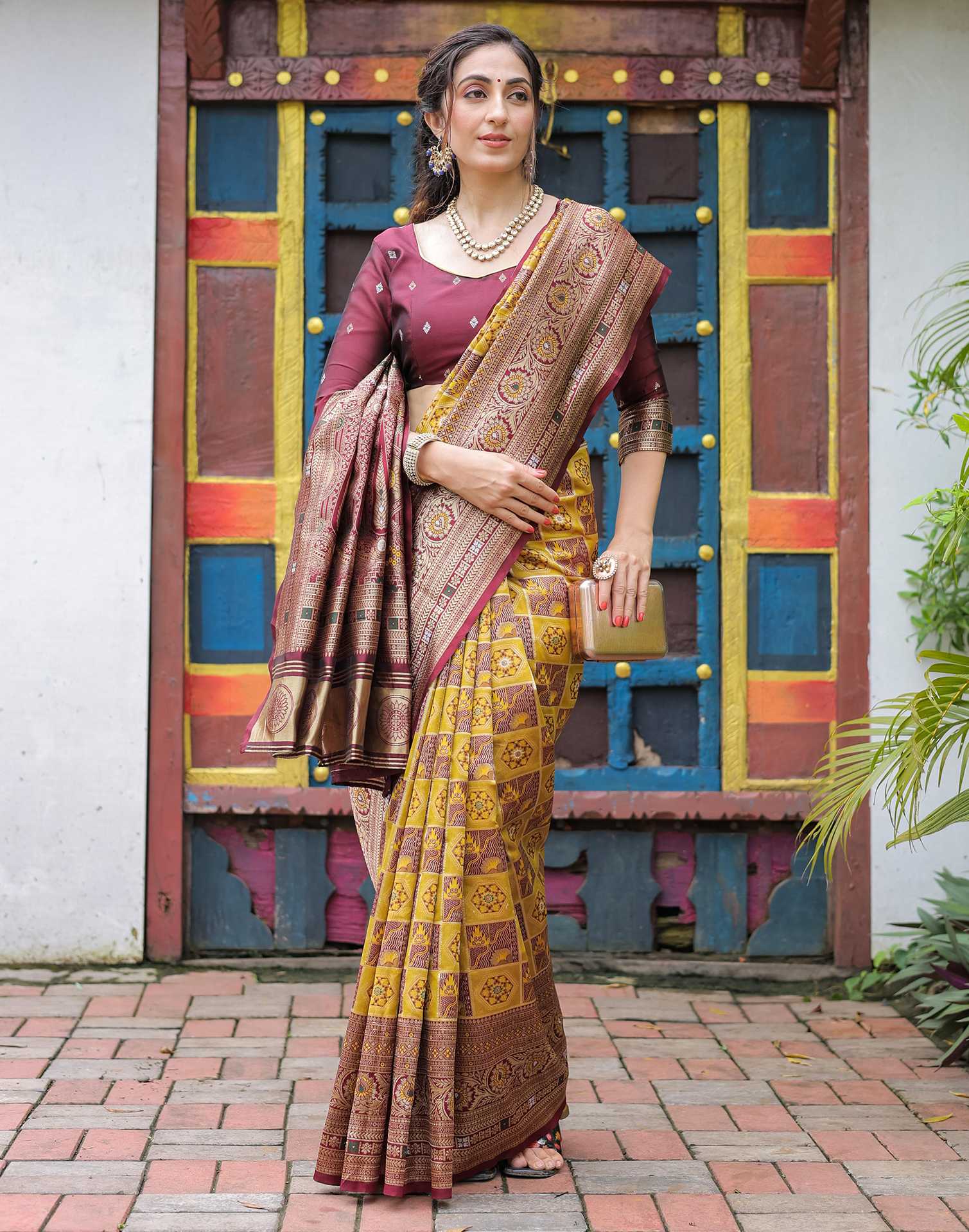 “Timeless Elegance: Vibrant Silk Saree Adorned with Floral & Geometric Embroidery”