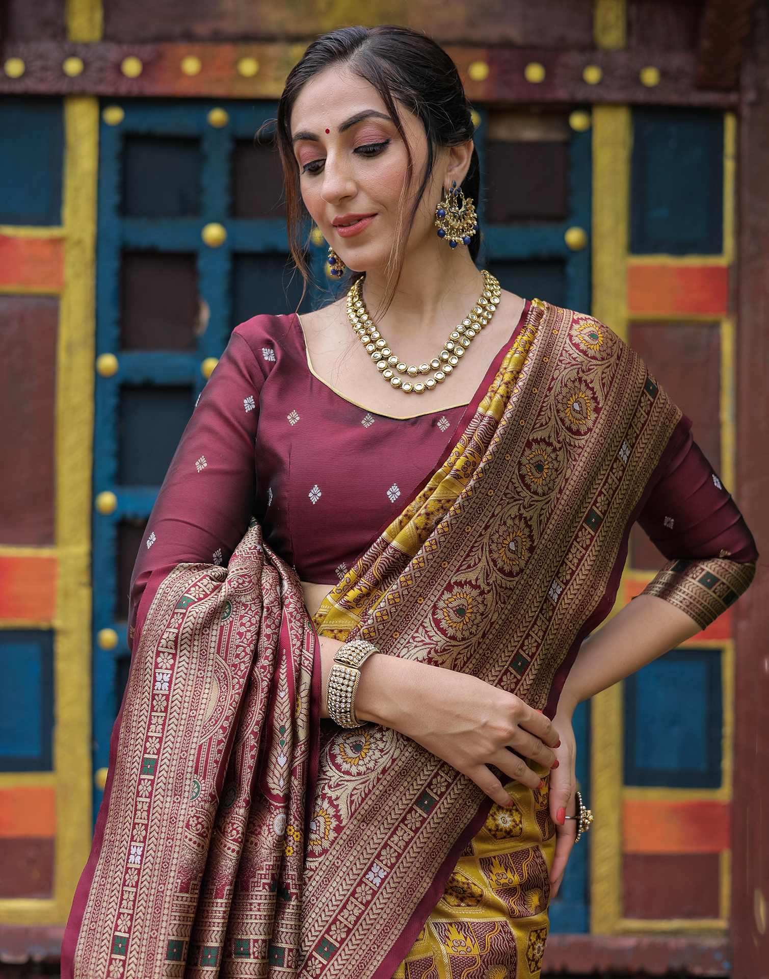 “Timeless Elegance: Vibrant Silk Saree Adorned with Floral & Geometric Embroidery”