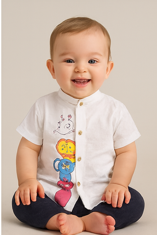 Unisex Cartoon Animal Shirt – Playful Style for Little Explorers