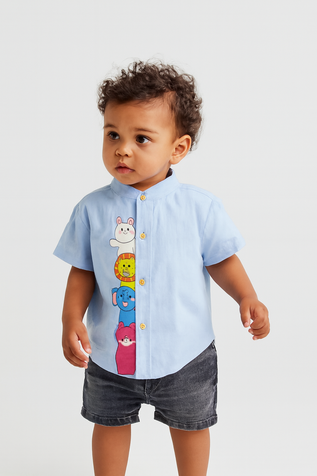 Unisex Cartoon Animal Shirt – Playful Style for Little Explorers