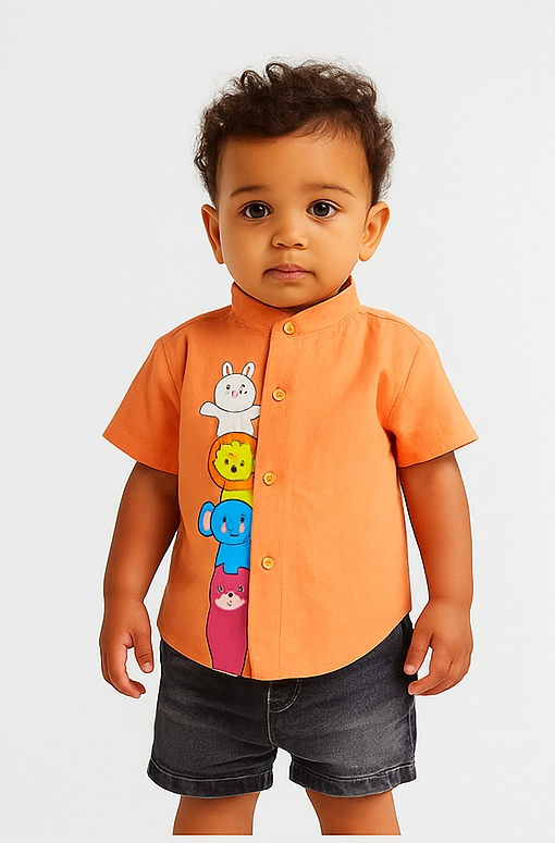 Unisex Cartoon Animal Shirt – Playful Style for Little Explorers