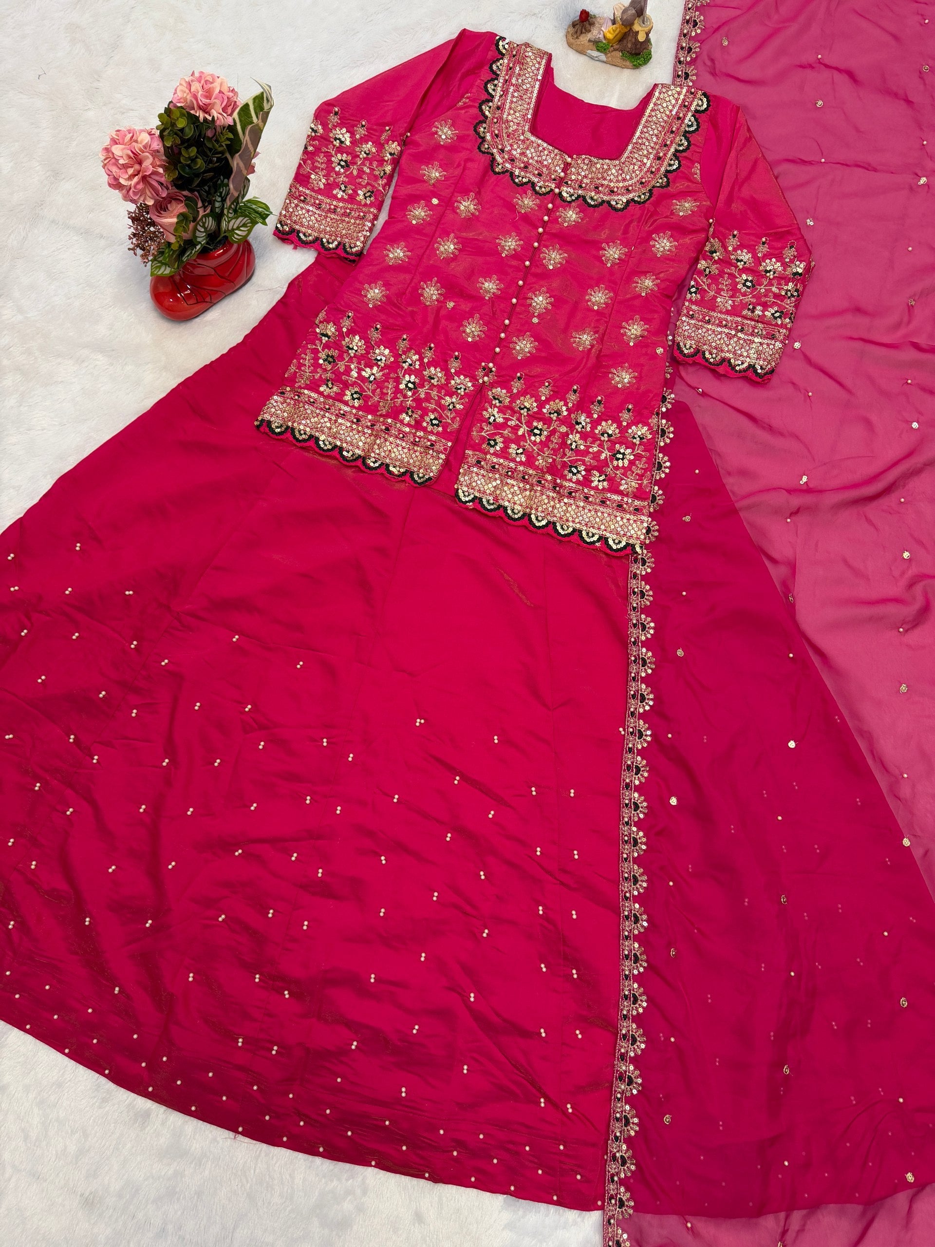 luxurious Simmer Silk embroidery and elegant moti work Lehenga Set