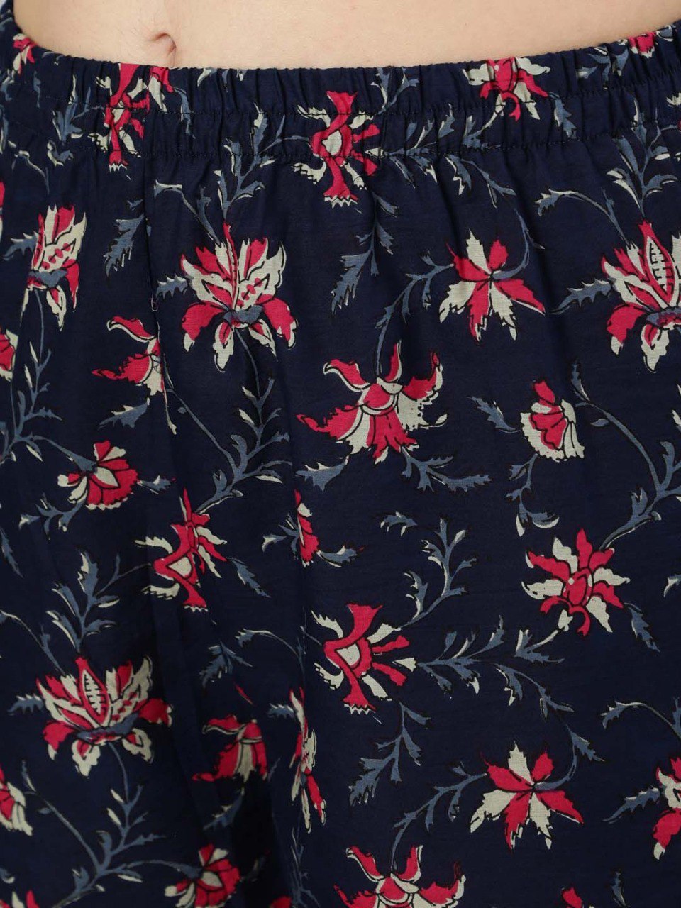 Women’s Navy Blue Floral Printed Kurta Set with Pant & Dupatta | Elegant Ethnic Wear | 3/4 Sleeve A-Line Kurti | Soft Fabric Daily Wear & Festive Outfit for Women