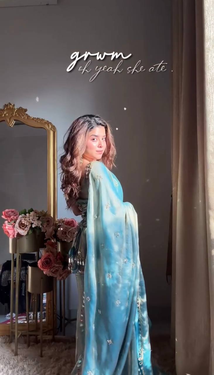Elegant Fendy Silk Sharara Set with Real Mirror Work