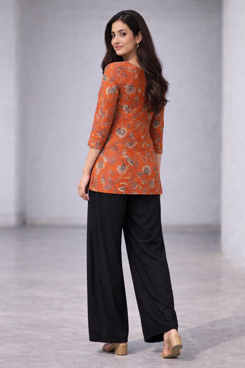Floral Breeze Orange Tunic Set