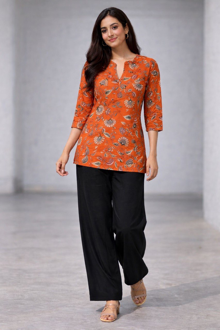Floral Breeze Orange Tunic Set