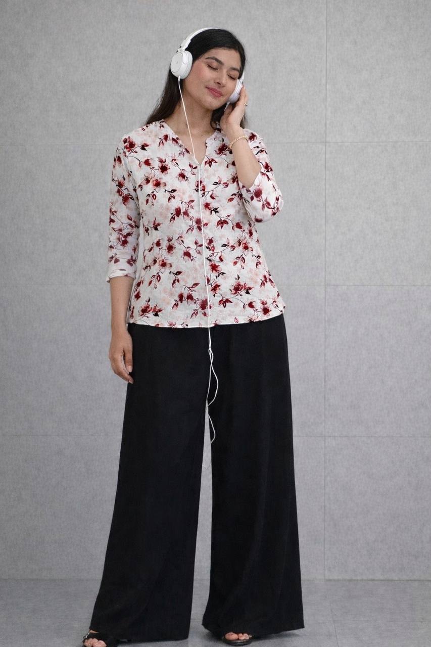 White top with black plazzo  Relaxed Set