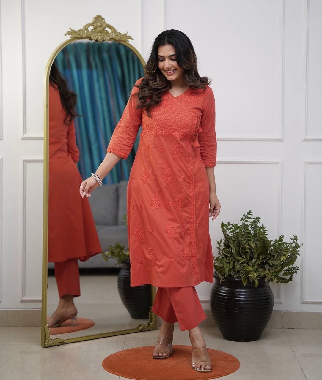Women’s Embroidered Kurta Pant Set | Elegant Cotton Ethnic Wear for Daily & Office Use