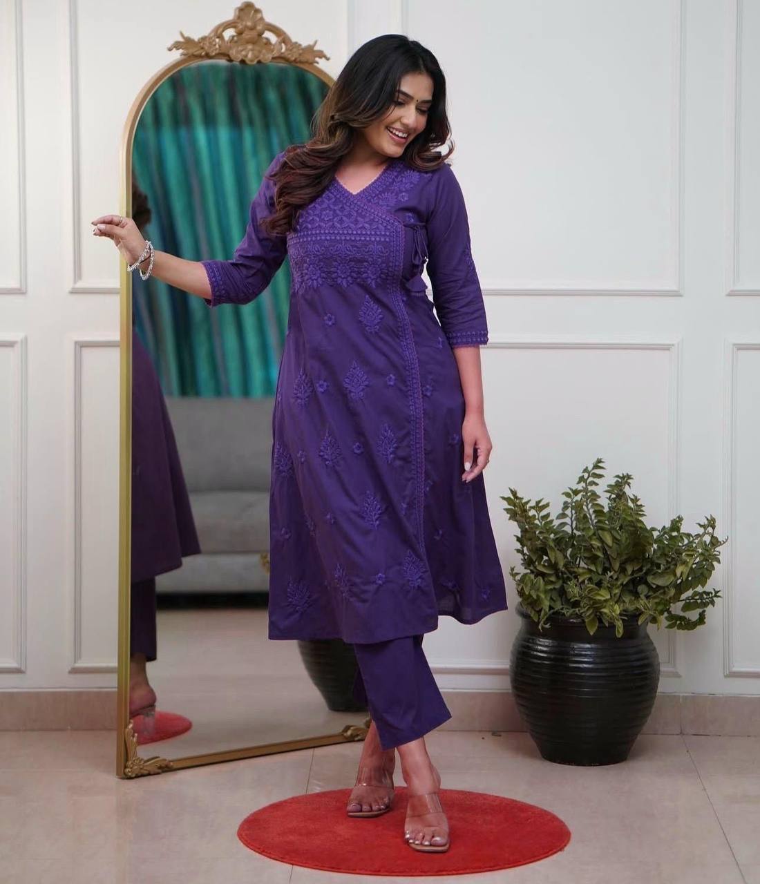 Women’s Embroidered Kurta Pant Set | Elegant Cotton Ethnic Wear for Daily & Office Use