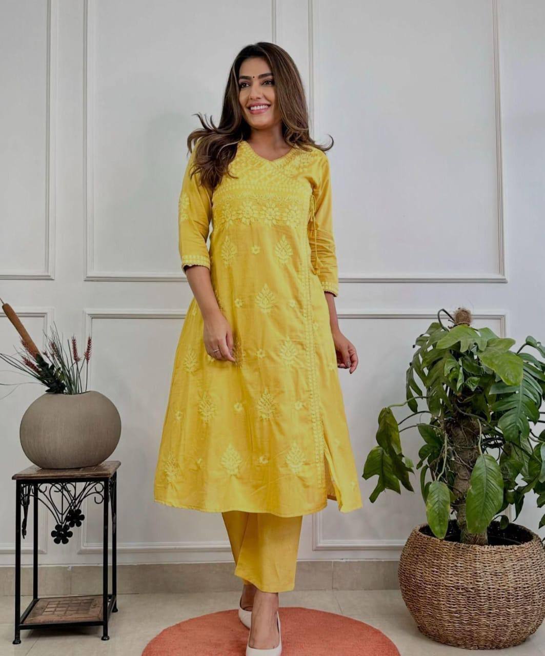 Women’s Embroidered Kurta Pant Set | Elegant Cotton Ethnic Wear for Daily & Office Use