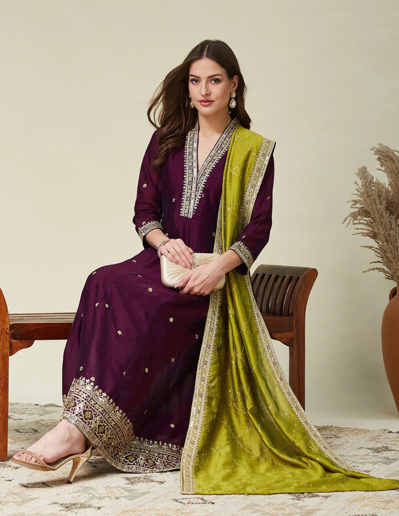 Women Ethnic Motifs Embroidered Regular Thread Work Kurta with Trousers & With Dupatta