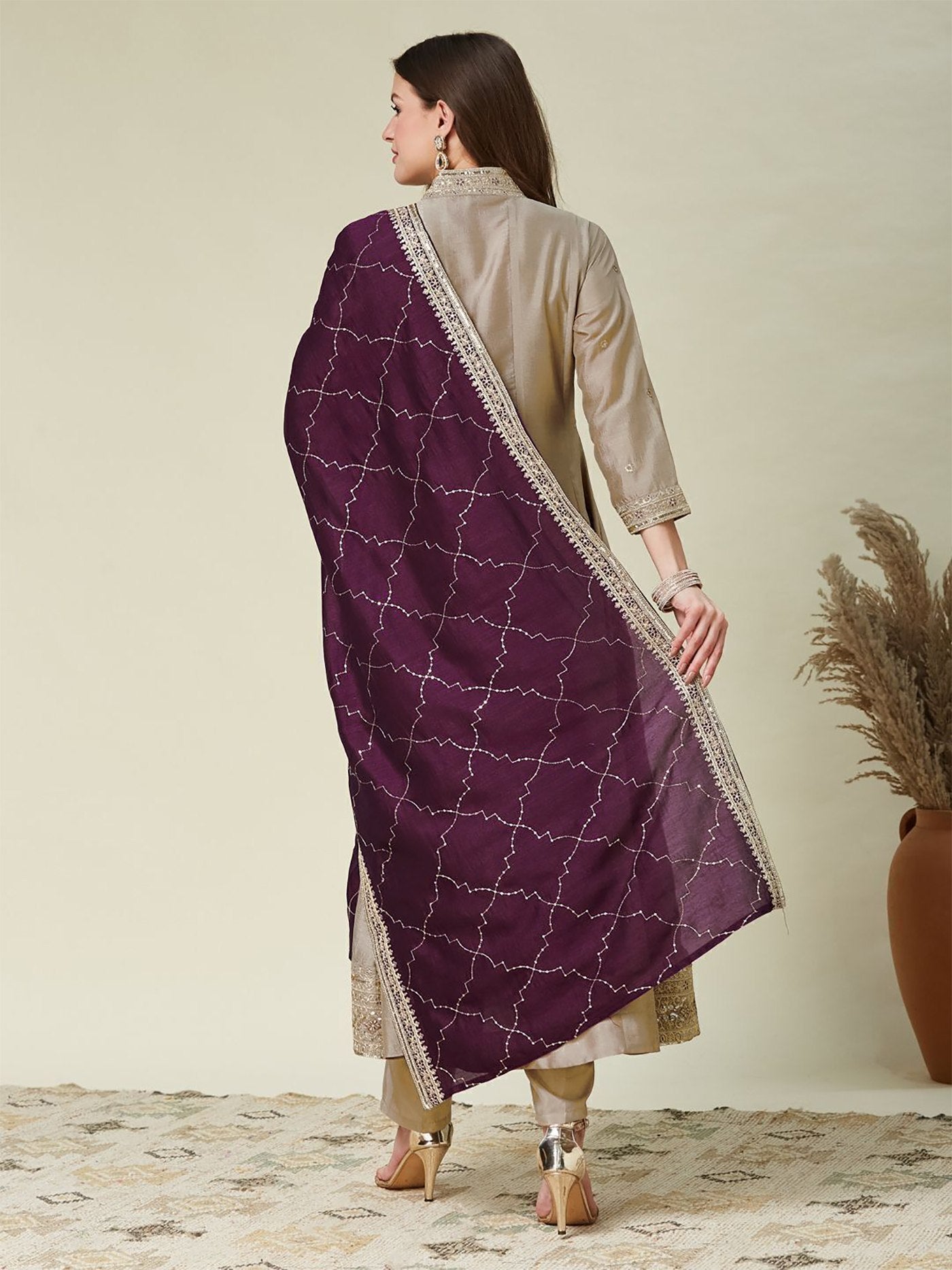 Women Ethnic  Motifs Embroidered Regular Thread Work Kurta with Trousers & With Dupatta