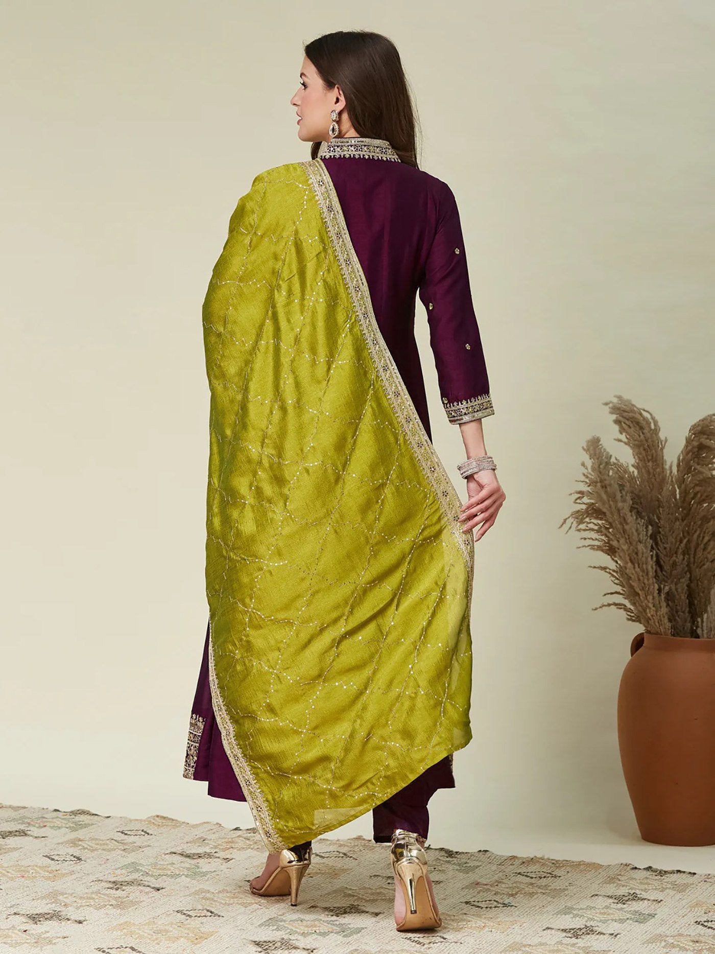 Women Ethnic Motifs Embroidered Regular Thread Work Kurta with Trousers & With Dupatta